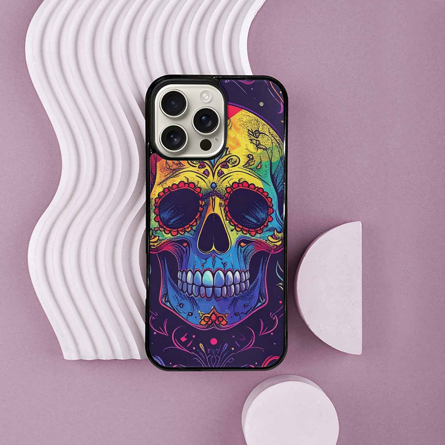 iPhone 16 Pro Max Case — Pride Flag Skulls Seamless Pattern Vibrant, Custom Designed Case Cover