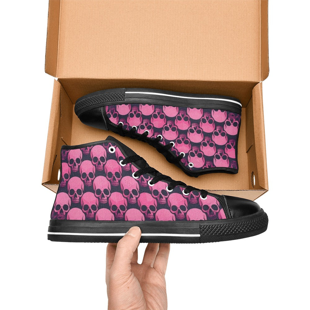 WOMEN'S Skull Underground Comix Black High Top Canvas Neon Fantasy Sneakers