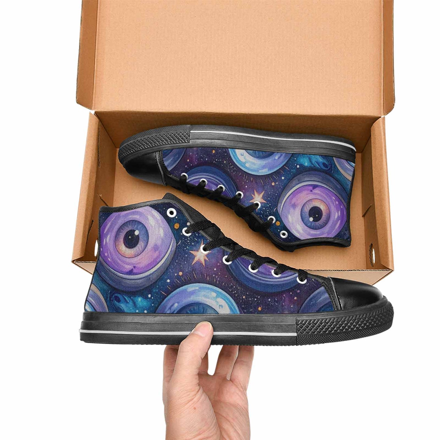 WOMEN'S Cartoon Eyeballs Galaxy High Top Canvas Grunge Custom Shoes