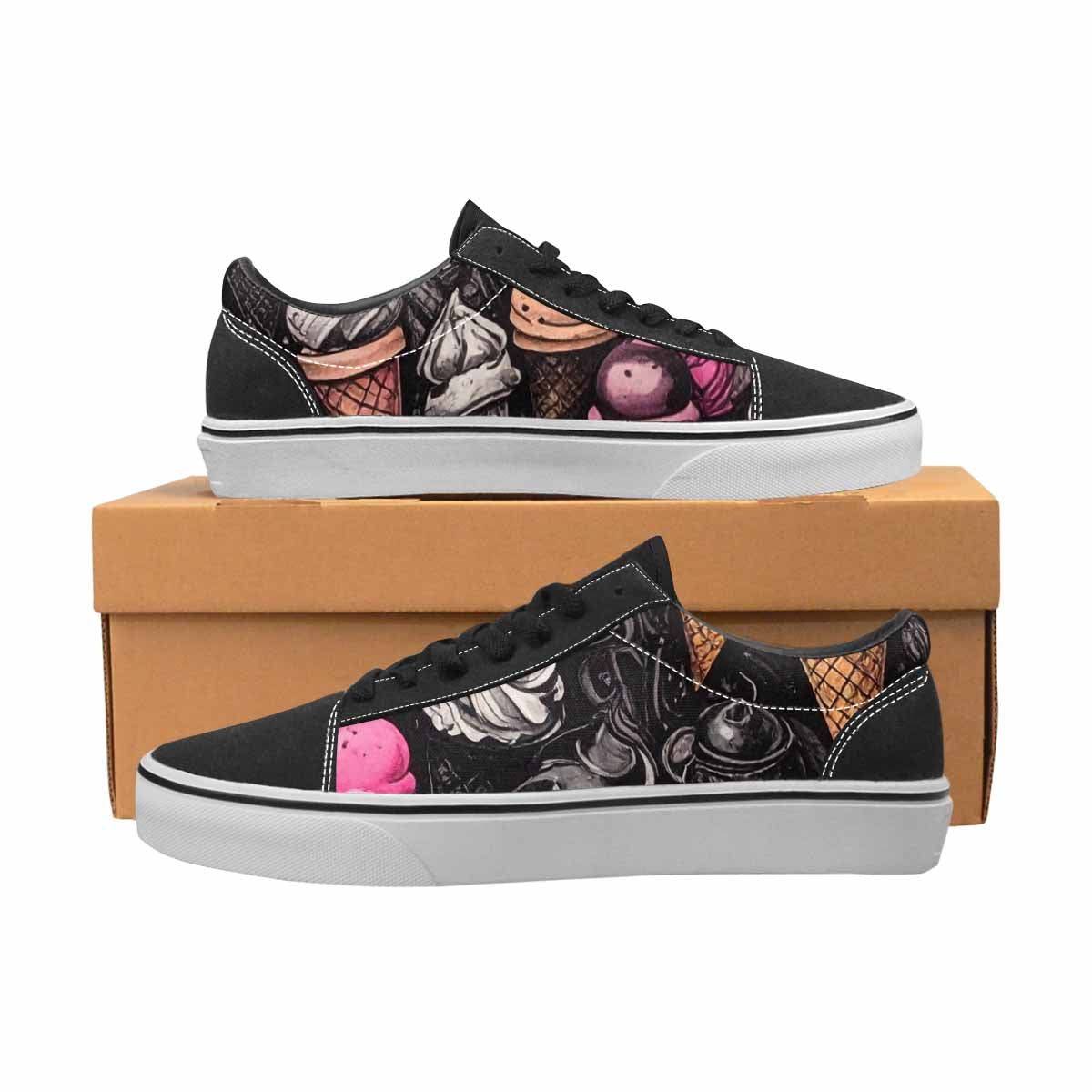 WOMEN'S Ice Cream Motif Lace-Up Canvas Vibrant Chaos Sneakers