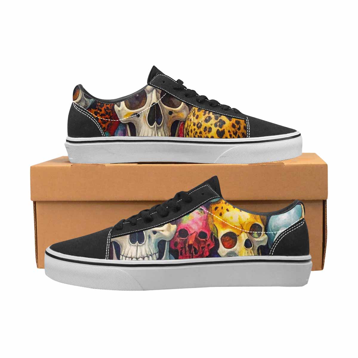WOMEN'S Skulls Animal Print Lace-Up Canvas Neon Fantasy Custom Shoes