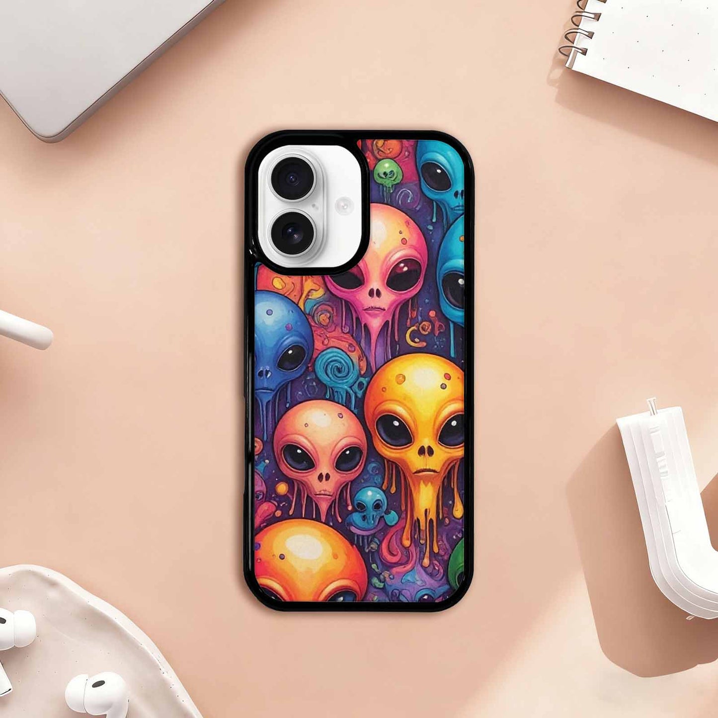 iPhone 17 Case — Melting Aliens Pattern Alien Scifi, Custom Art Phone Cover