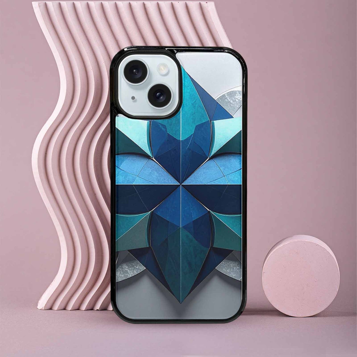 iPhone 15 Case — Geometric Origami Art Pattern, Custom Print Case Cover