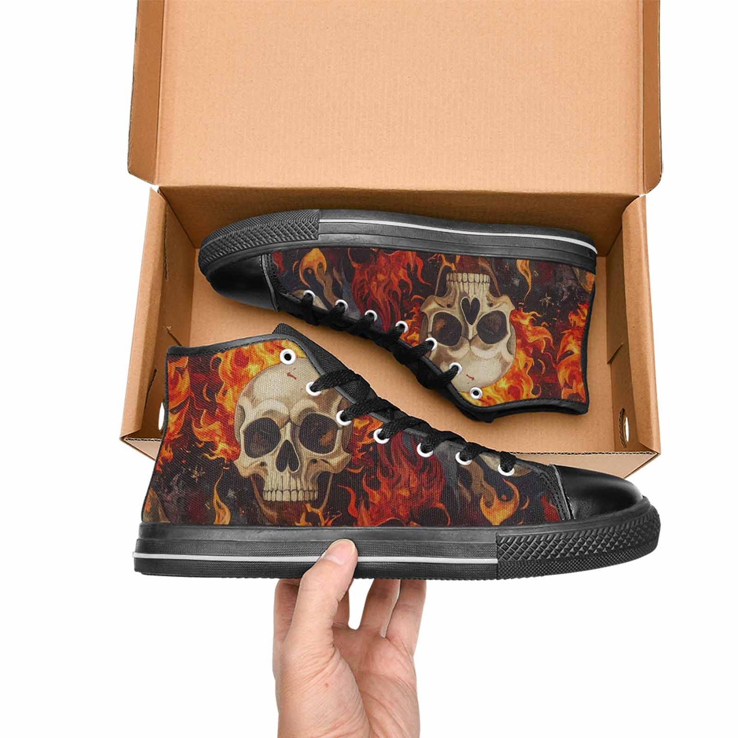 WOMEN'S Skulls - Flaming High Top Canvas Dark Academia Sneakers