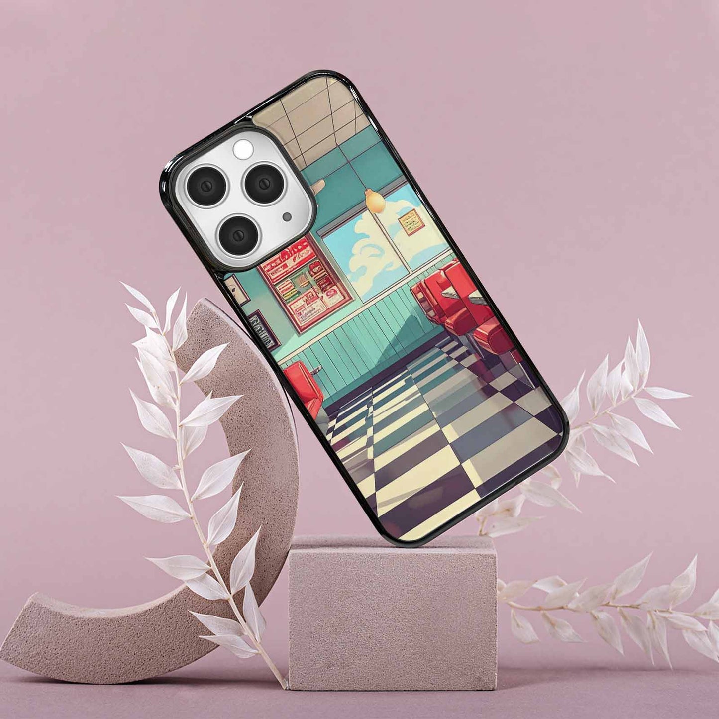 iPhone 15 Pro Max Case — 1950s Diner Cartoon Art Pattern, Personalized Phone Case