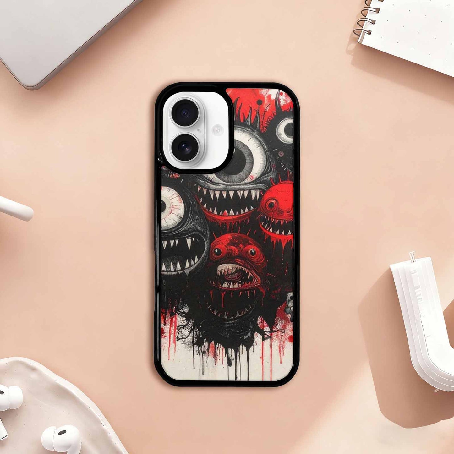 iPhone 17 Case — Black & Red Ink Original Art, Custom Art Phone Cover