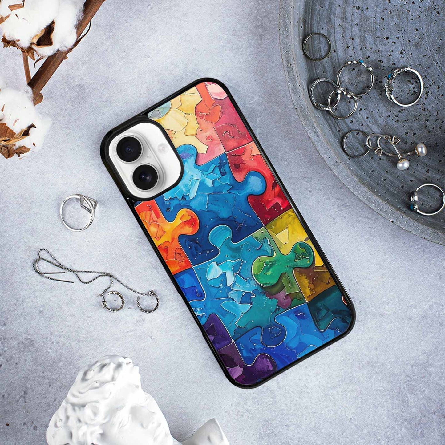 iPhone 16 Plus Case — Autism Puzzle Pieces Puzzle Piece Pattern, Custom Printed Phone Case