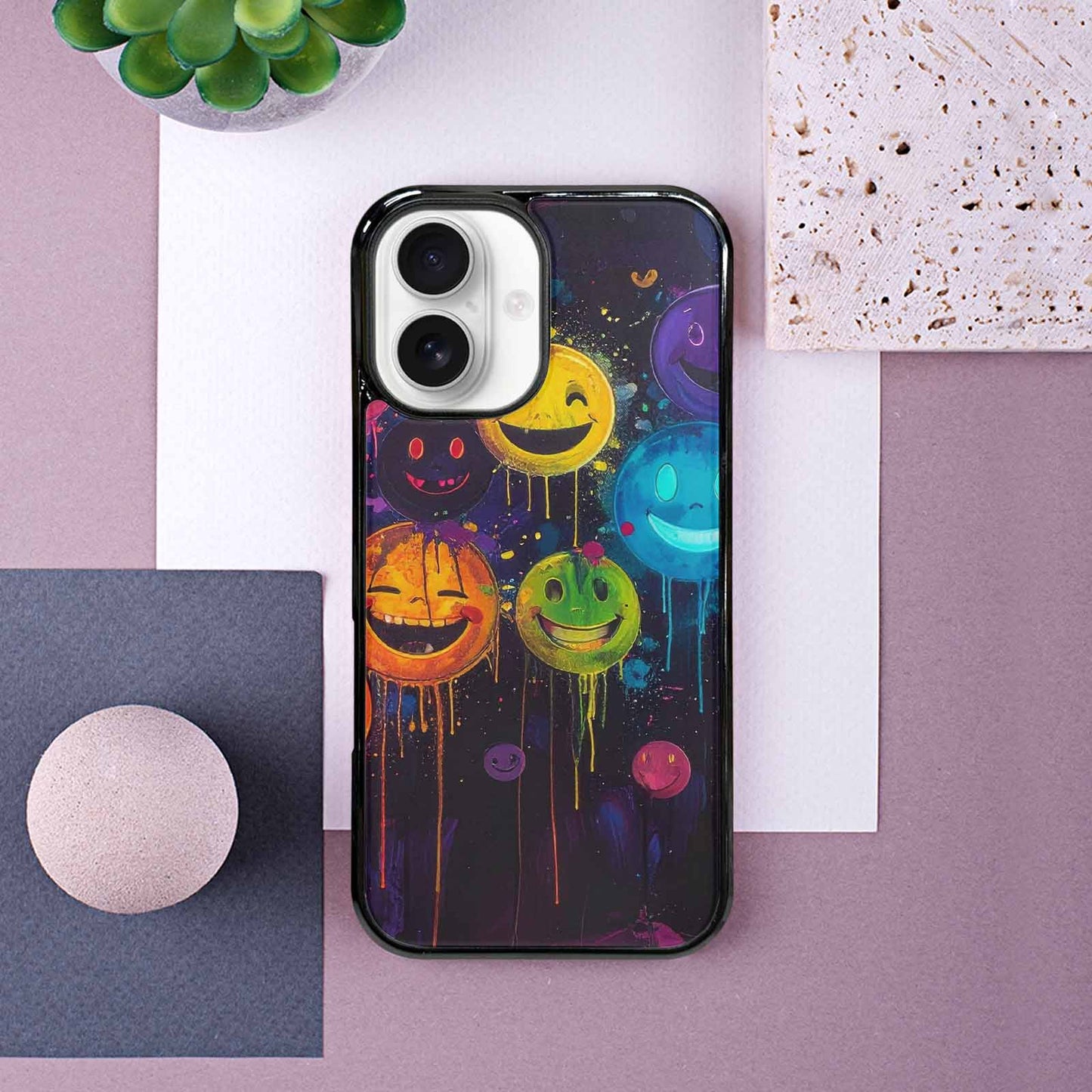 iPhone 16 Case — Smiley Faces Glow Smiley Faces Pattern, Personalized Phone Case