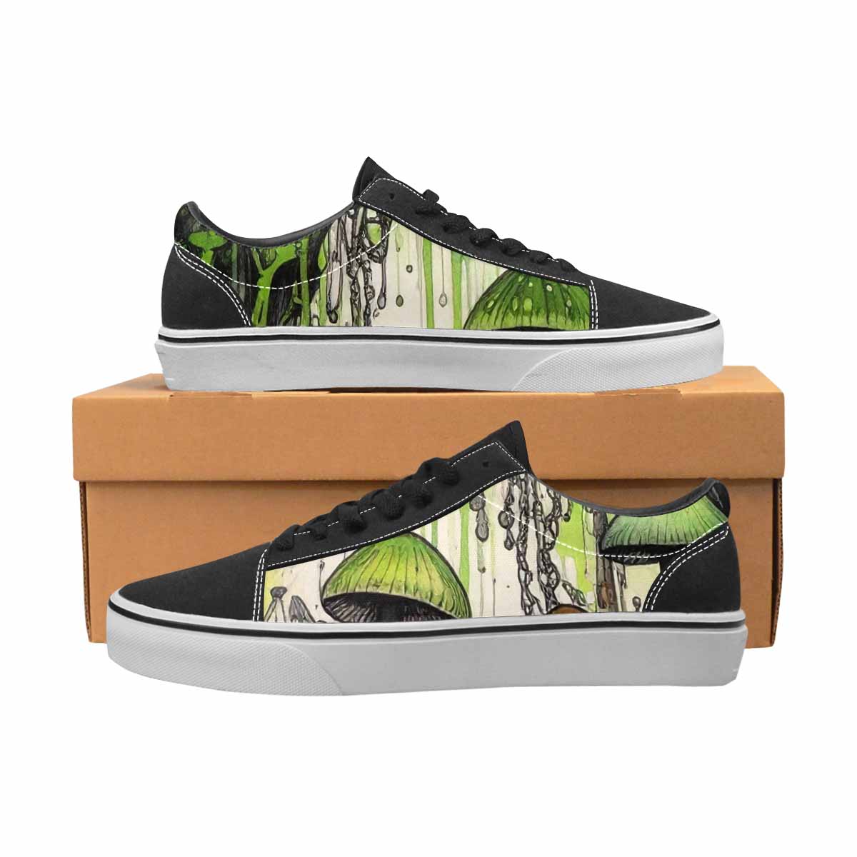 WOMEN'S Rainbow Drip Mushrooms Lace-Up Canvas Wallpaper Art Custom Sneakers