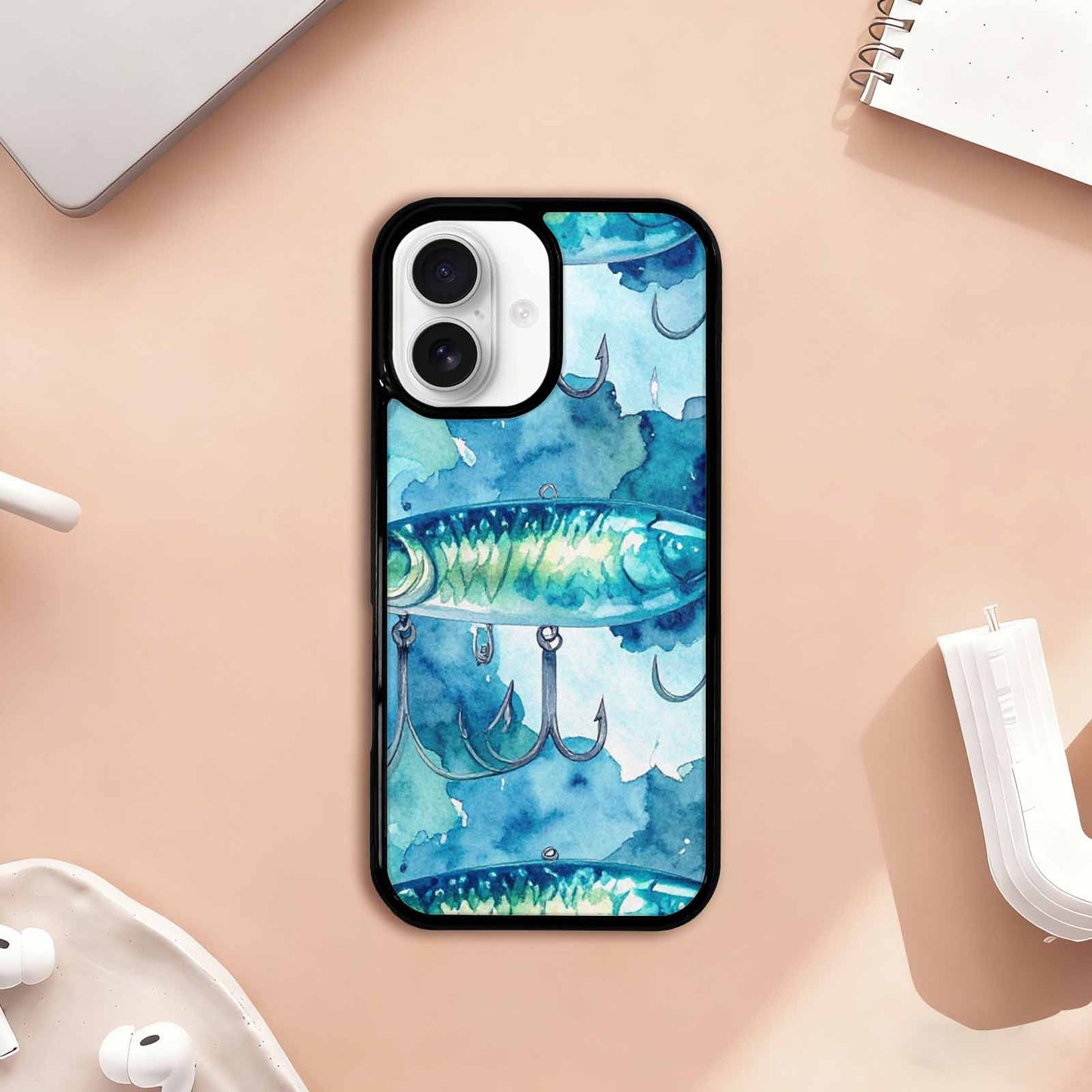 iPhone 17 Case — Fishing Lure And Hook Watercolor Abstract, Customized Protective Case