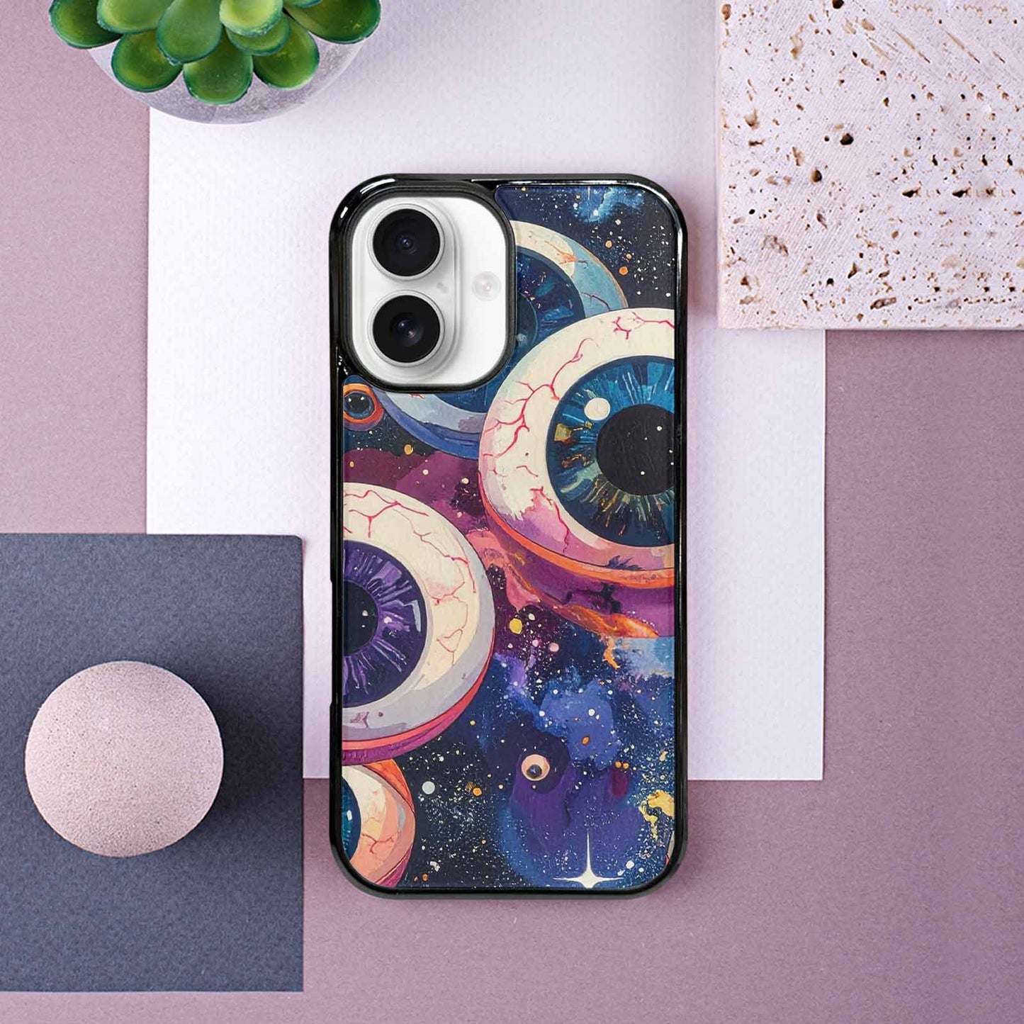 iPhone 16 Case — Cartoon Eyeballs Galaxy Personalized Phone Cover, Custom Made Phone Cover