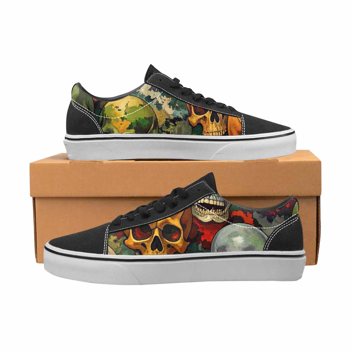 WOMEN'S Skulls Camo Skulls Lace-Up Canvas Melting Art Custom Sneakers
