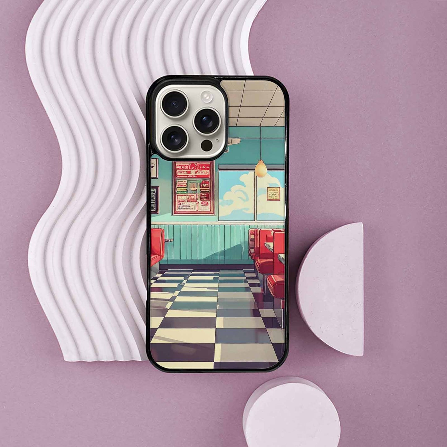 iPhone 16 Pro Max Case — 1950s Diner Cartoon Art Pattern, Original Design Phone Case