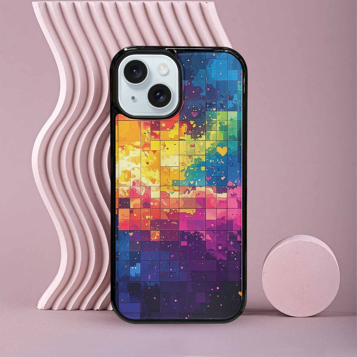 iPhone 15 Case — Pixel Art 8 Bit Burst Pattern, Custom Phone Case