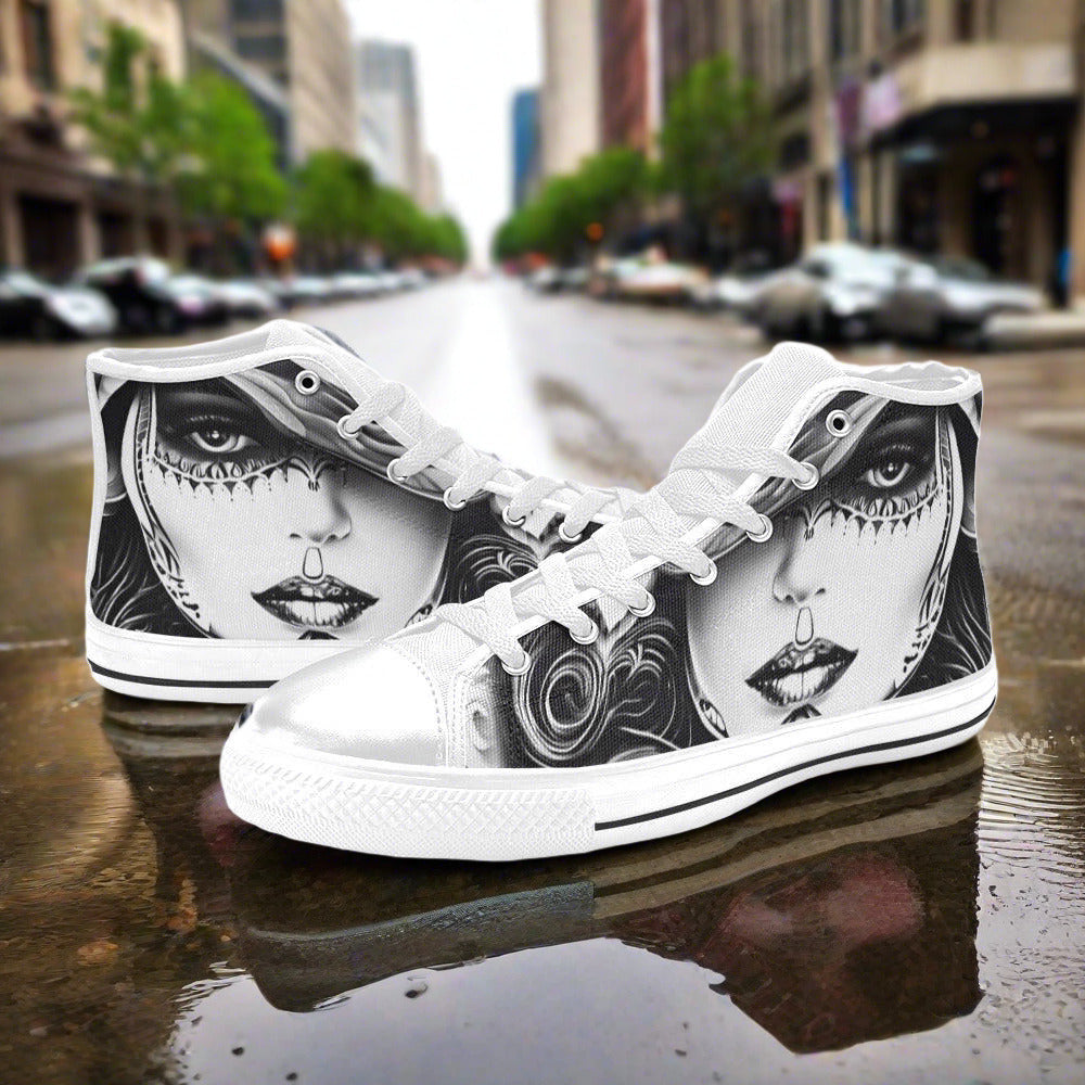 Aurora Borealis Purple Teal Custom MEN Bold Art - Freaky Shoes | Custom Art Sneakers