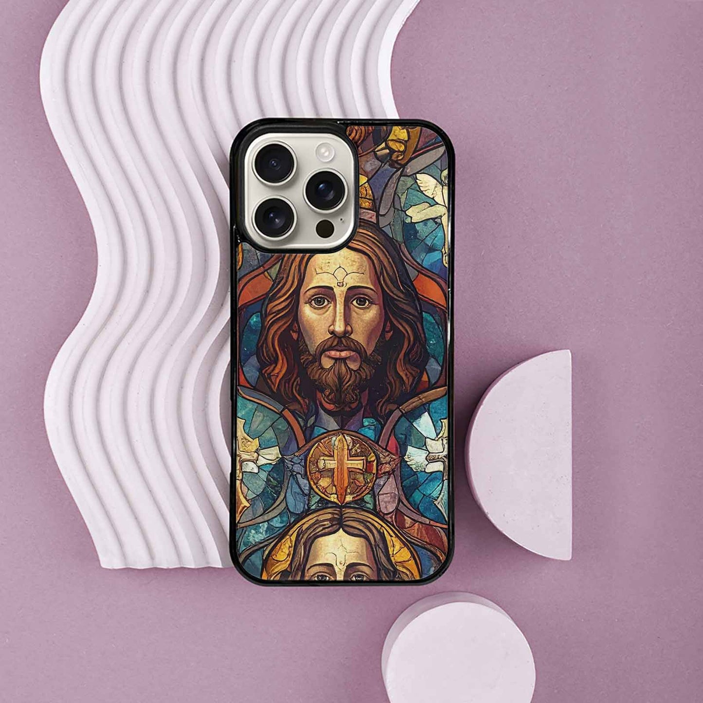iPhone 16 Pro Max Case — Jesus Face Small Cross And Faith, Custom Designed Case Cover