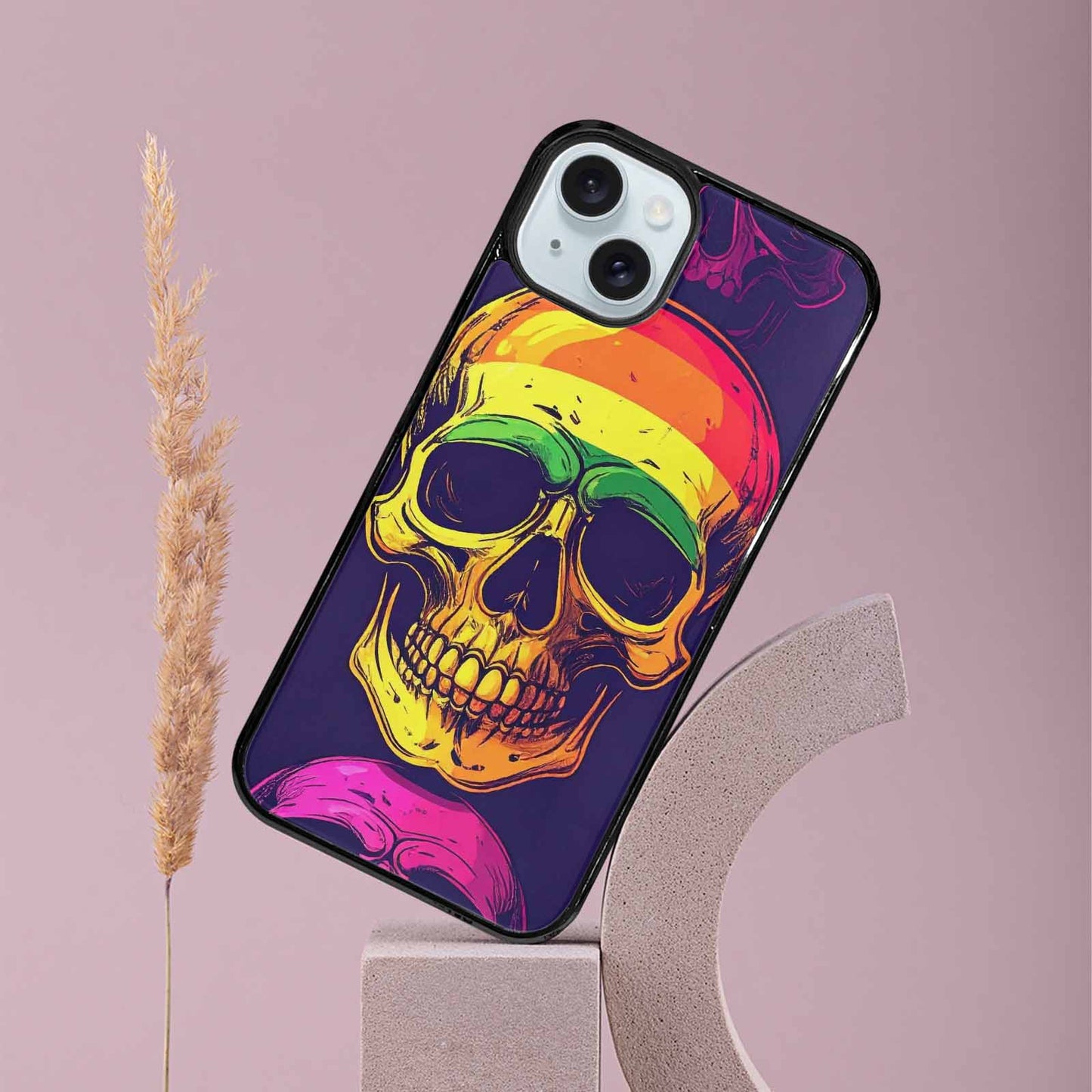 iPhone 15 Plus Case — Pride Flag Skulls Seamless Pattern Vibrant, Custom Made Phone Cover