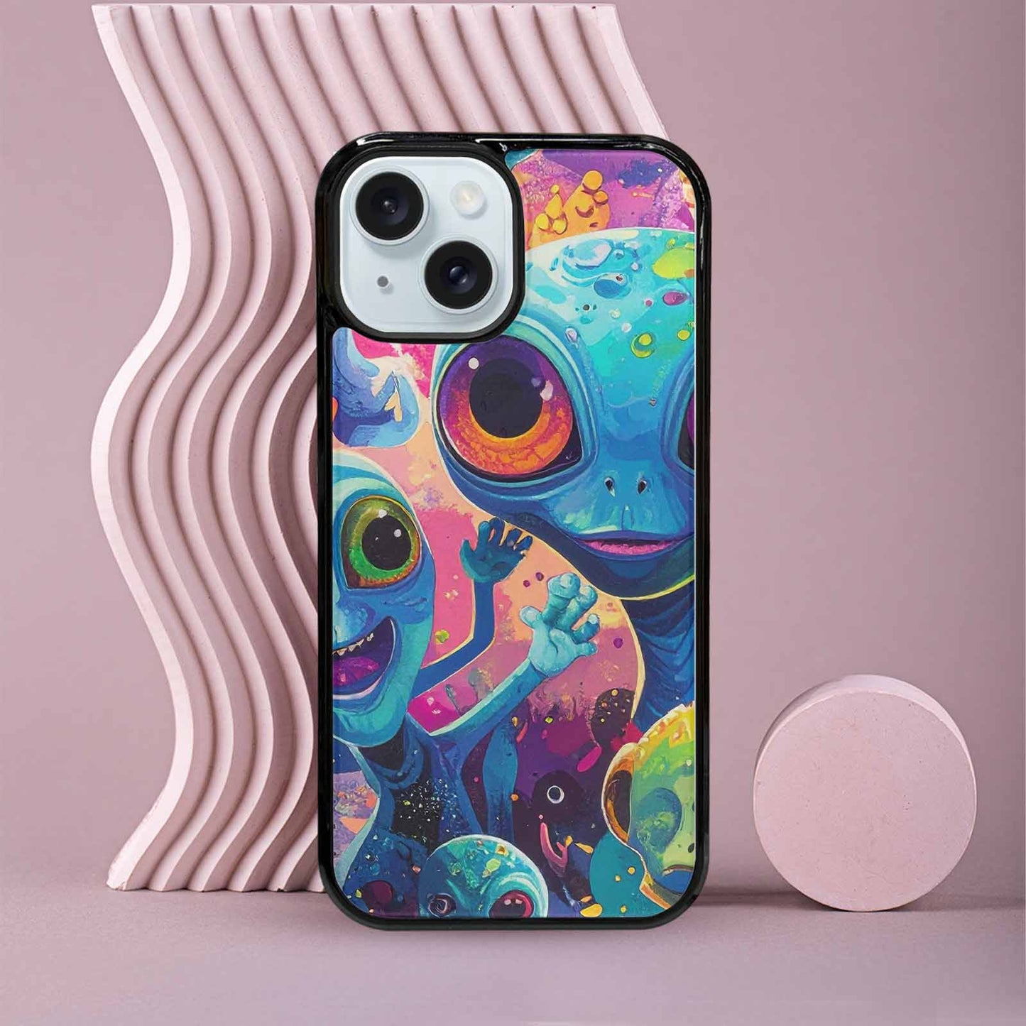 iPhone 15 Case — Cartoon Alien Characters, Custom Print Case Cover