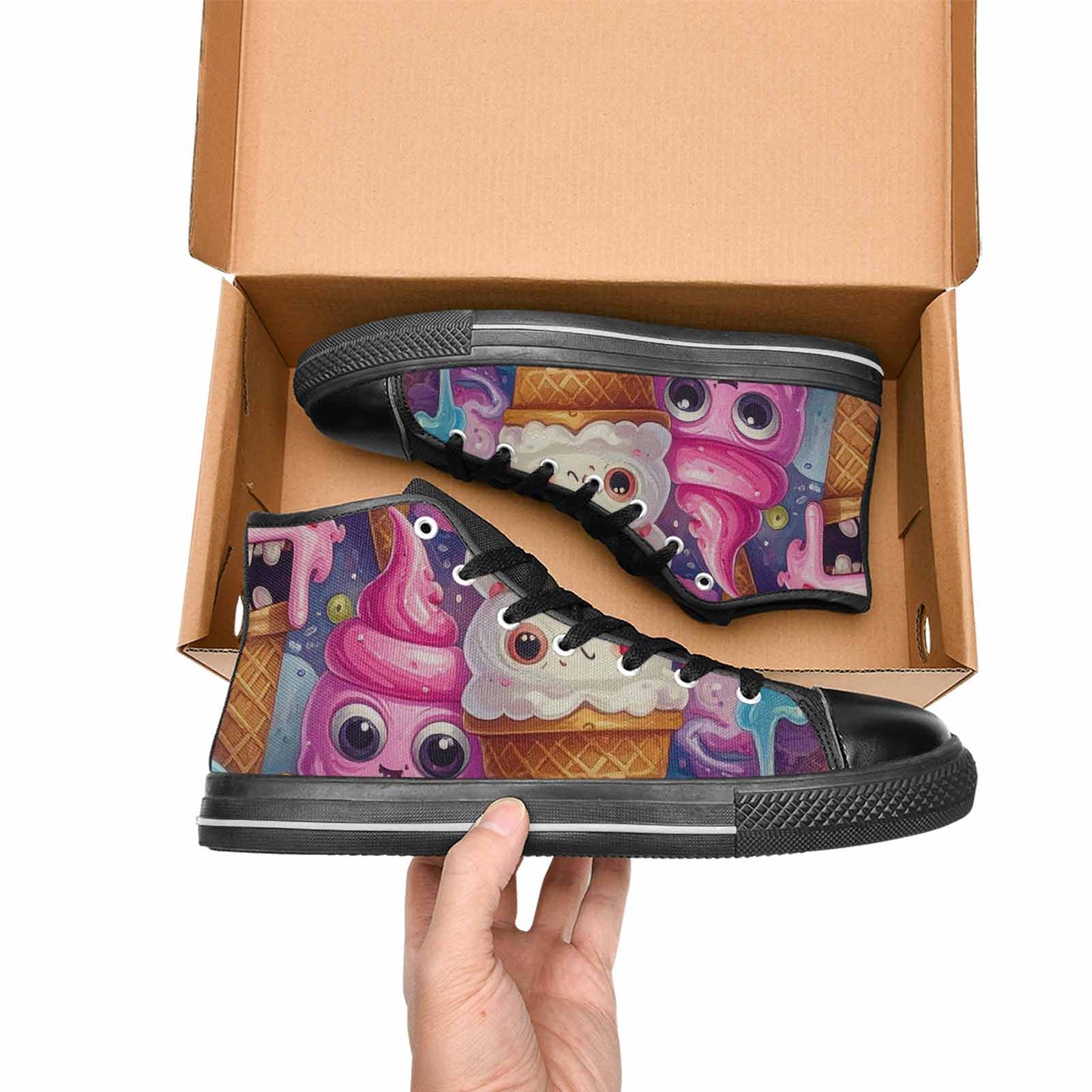MEN'S Melting Icecream Cone Monster High Top Canvas Surreal Sneakers