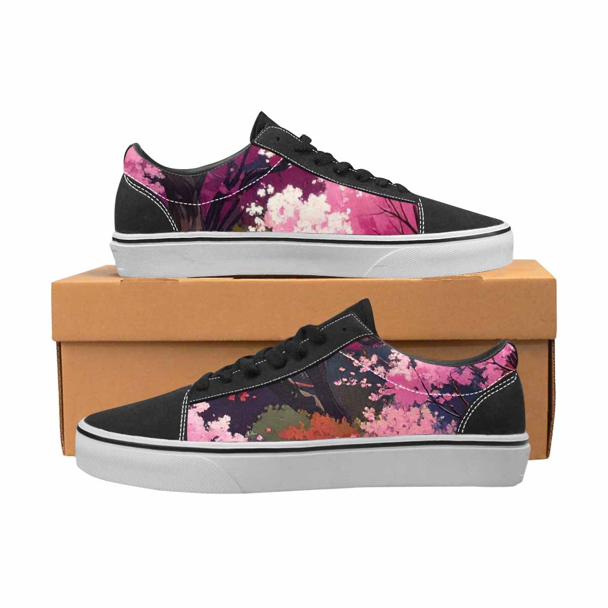 WOMEN'S Cherry Blossom Branch Lace-Up Canvas Melting Art Custom Sneakers