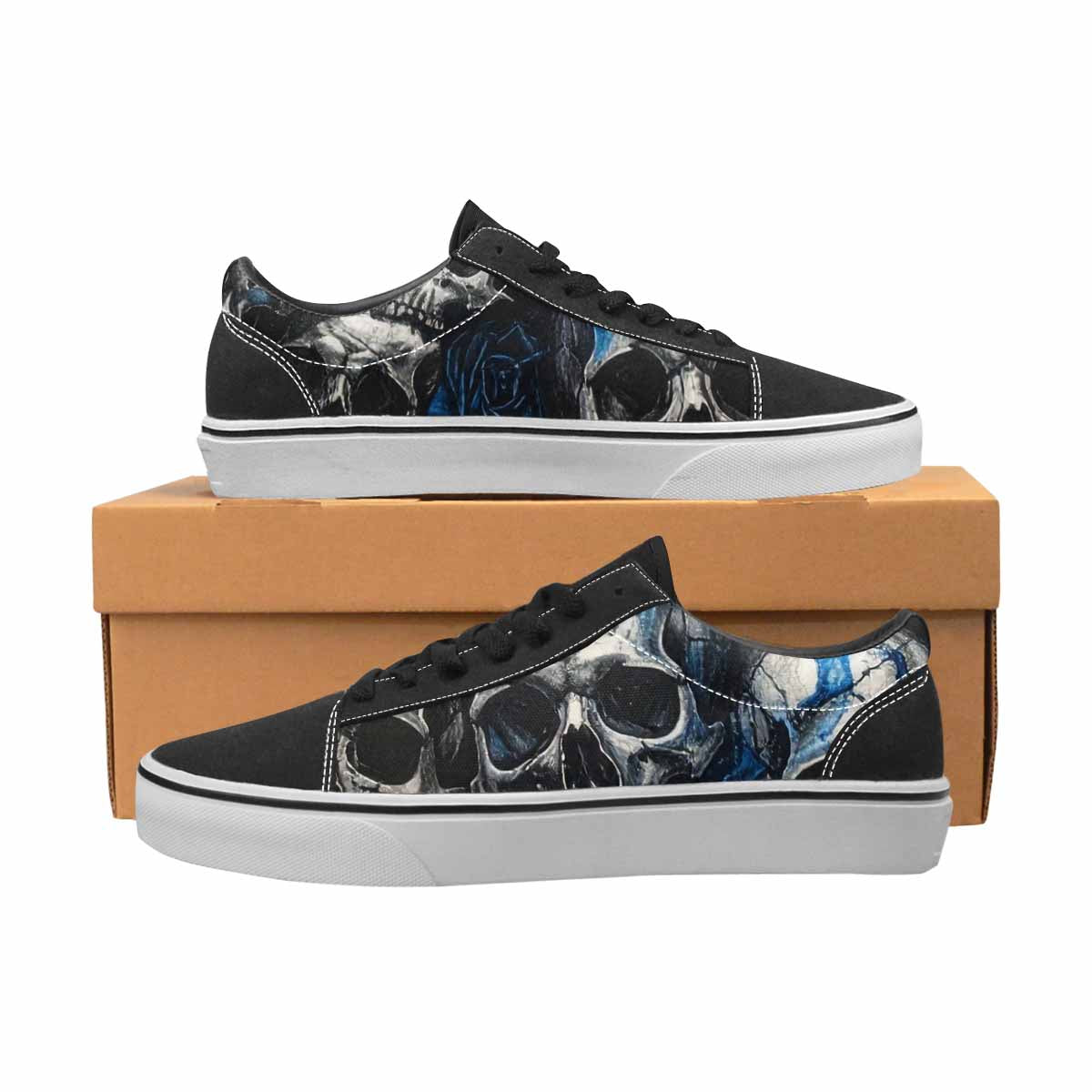 WOMEN'S Skull Roses Lace-Up Canvas Melting Art Custom Sneakers