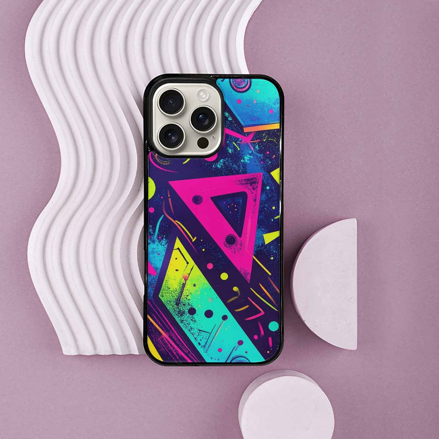 iPhone 16 Pro Max Case — Memphis Squiggles Triangles Dots, Personalized Phone Case