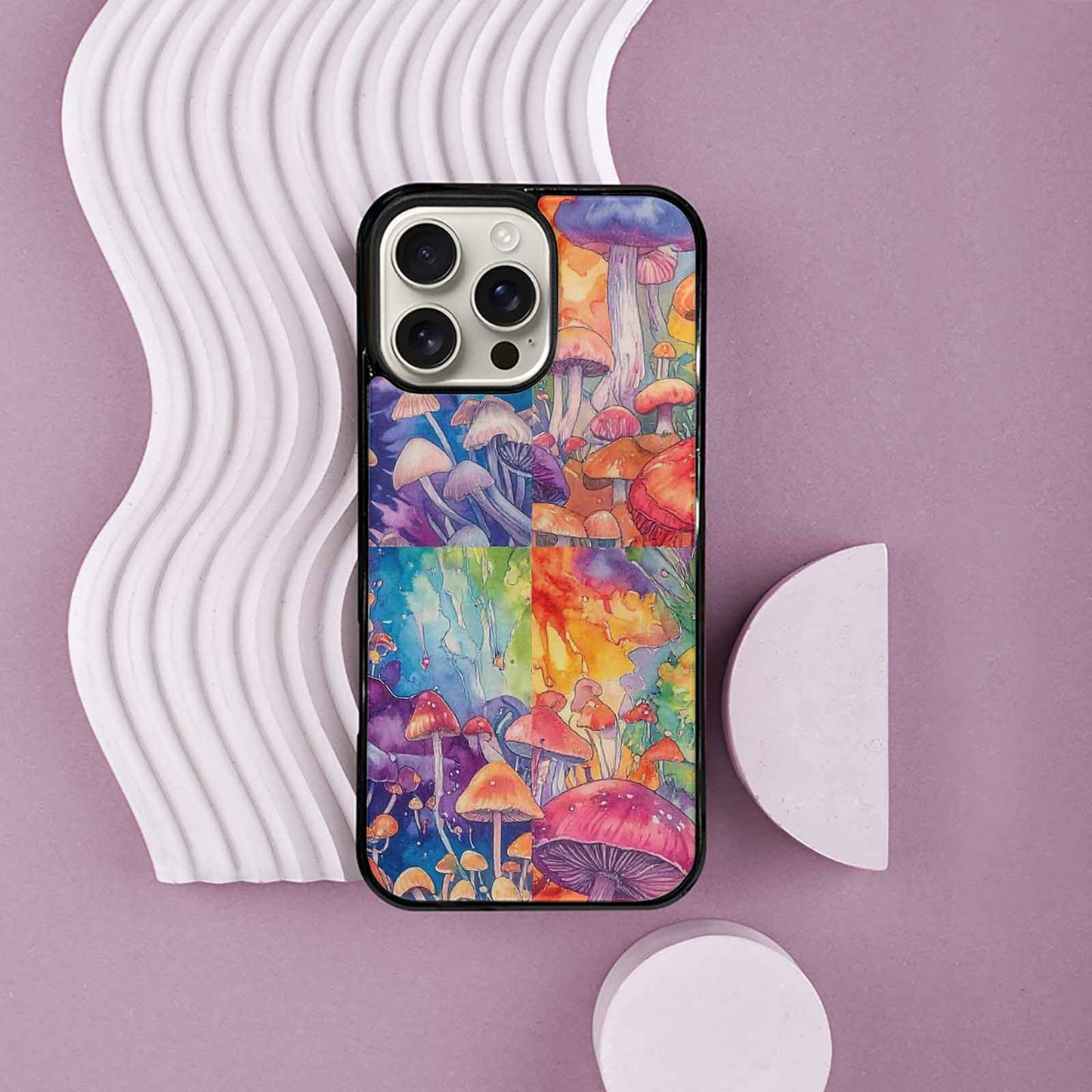 iPhone 16 Pro Max Case — Mushrooms Tie Dyemushrooms Pat 6t6 Personalized, Custom Designed Case Cover