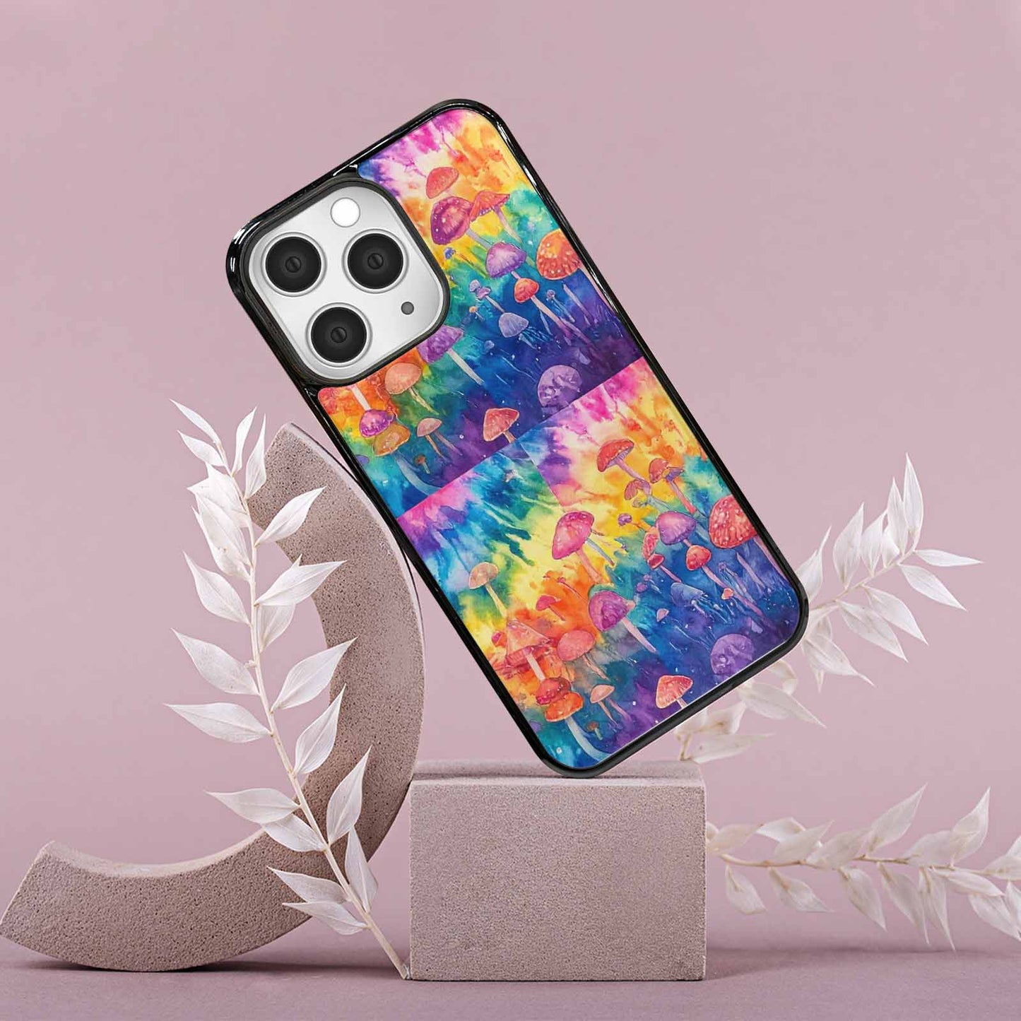iPhone 15 Pro Max Case — Mushrooms Tie Dyemushrooms Pat, Customized Protective Case