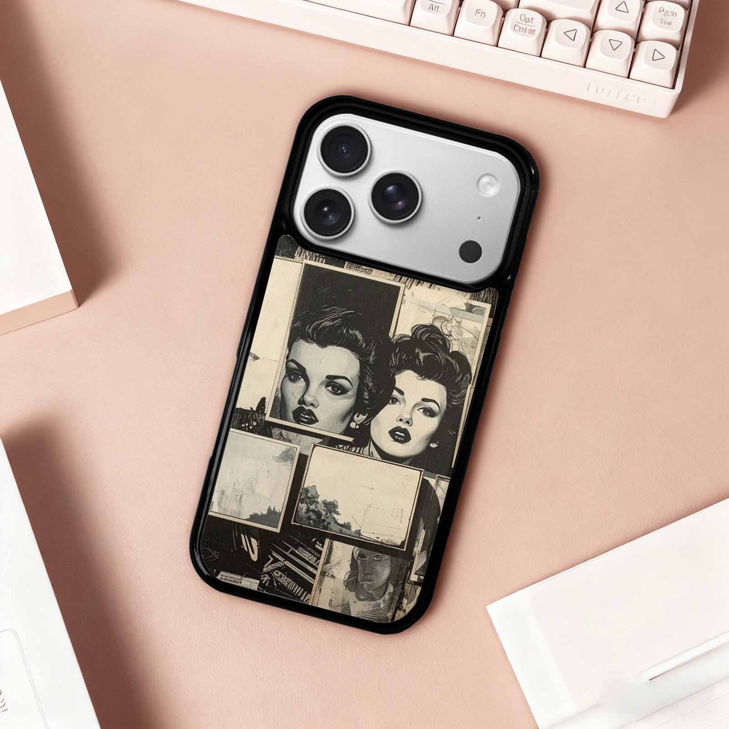 iPhone 17 Pro Case — Black And White Solid Black Retro, Personalized Phone Case