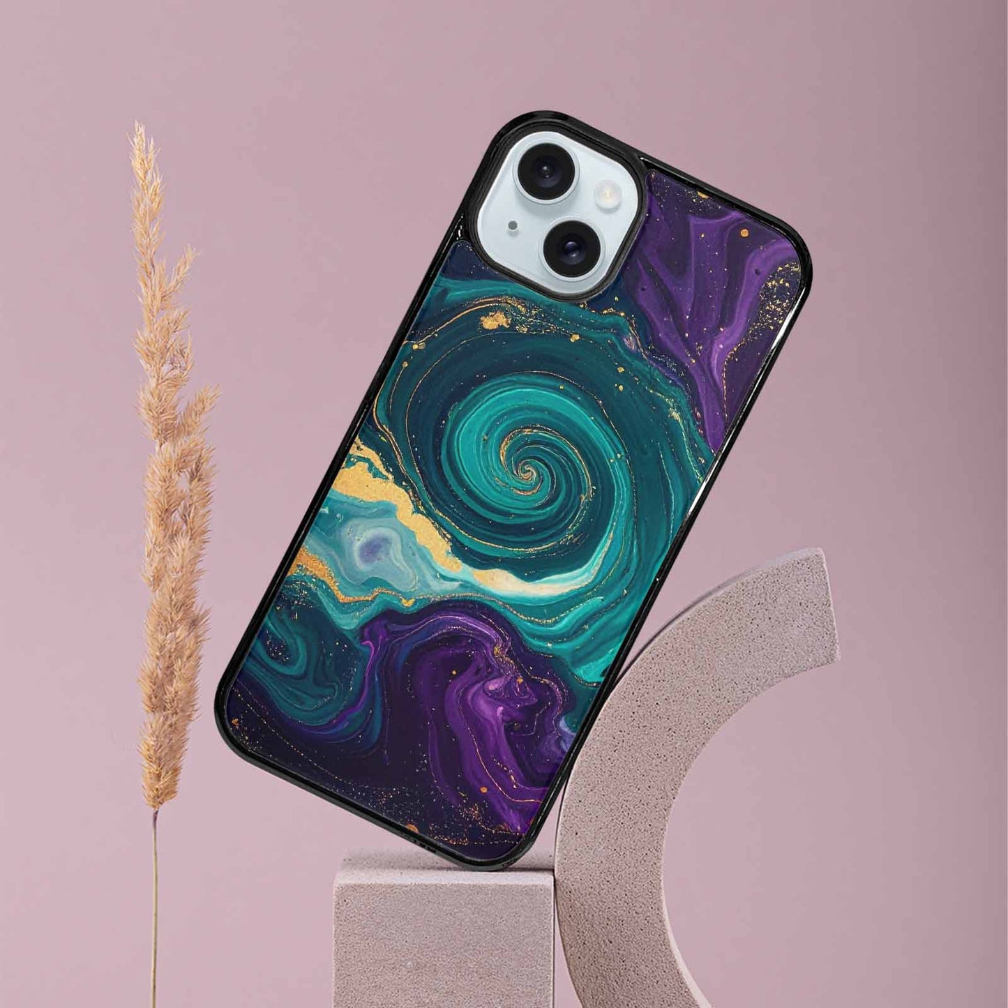 iPhone 15 Plus Case — Marbled Swirl Texture Blended With Galaxy, Original Design Phone Case