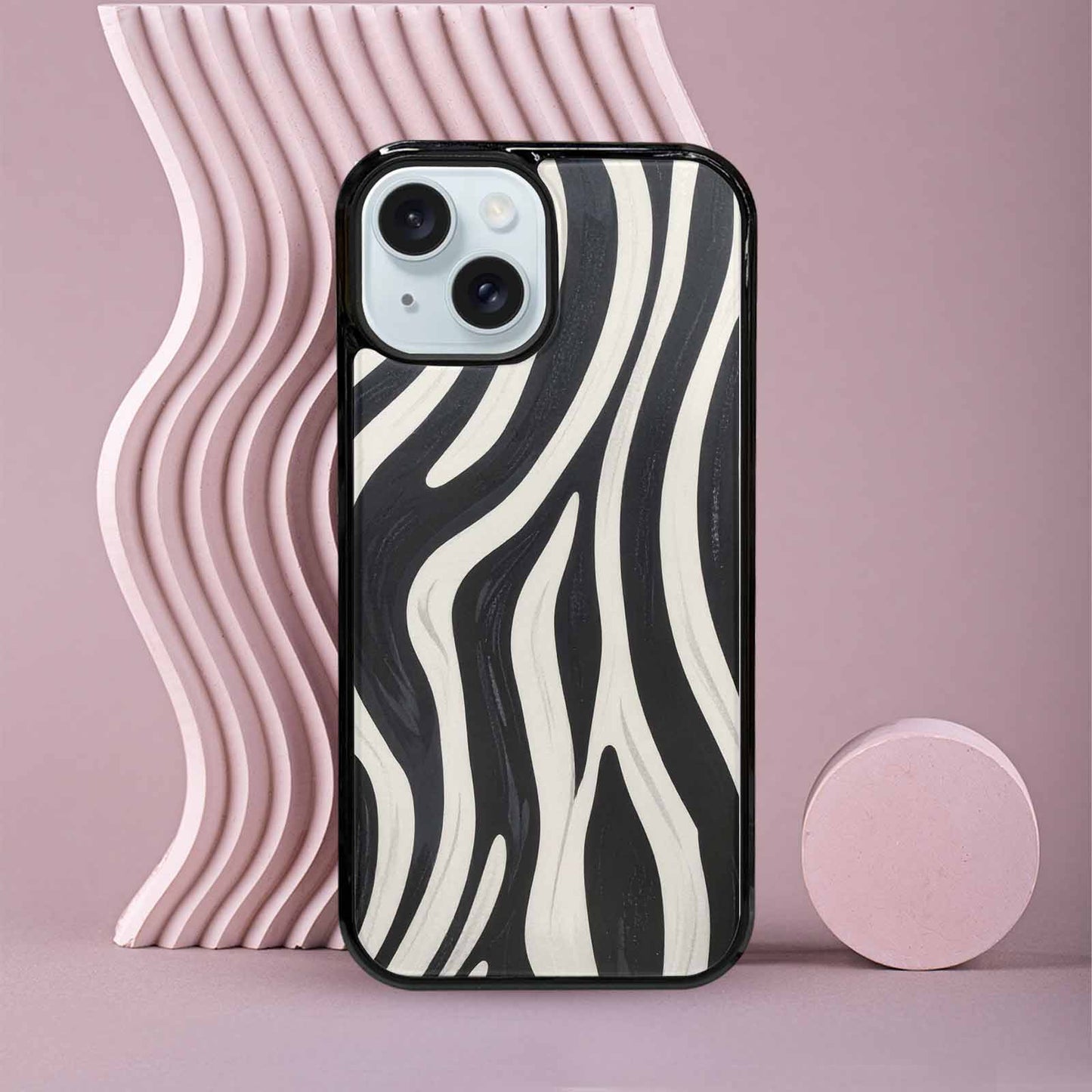 iPhone 15 Case — Modern Zebra Stripe Print Crisp Black, Personalized Phone Case