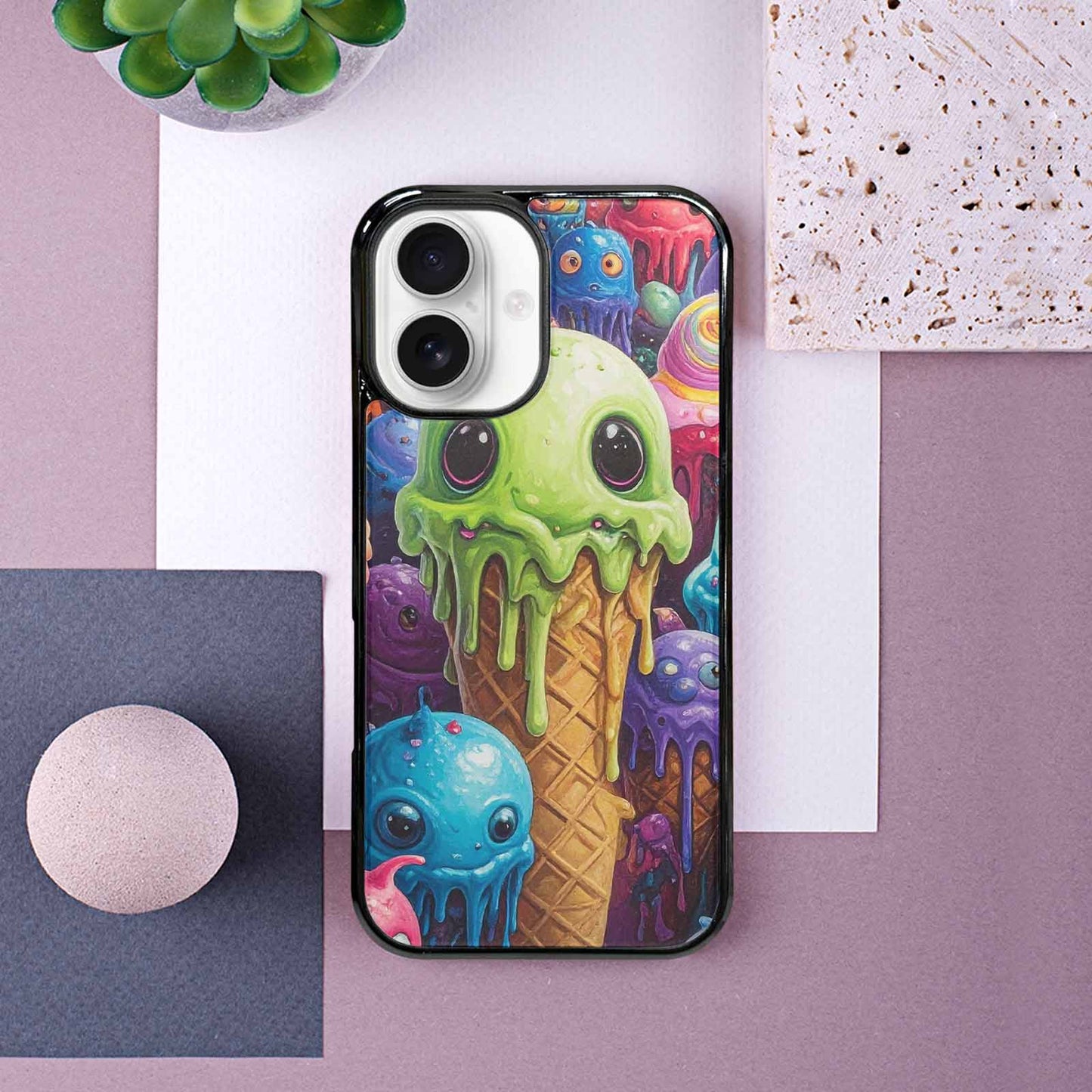 iPhone 16 Case — Melting Ice Cream Monster Charac, Custom Phone Case