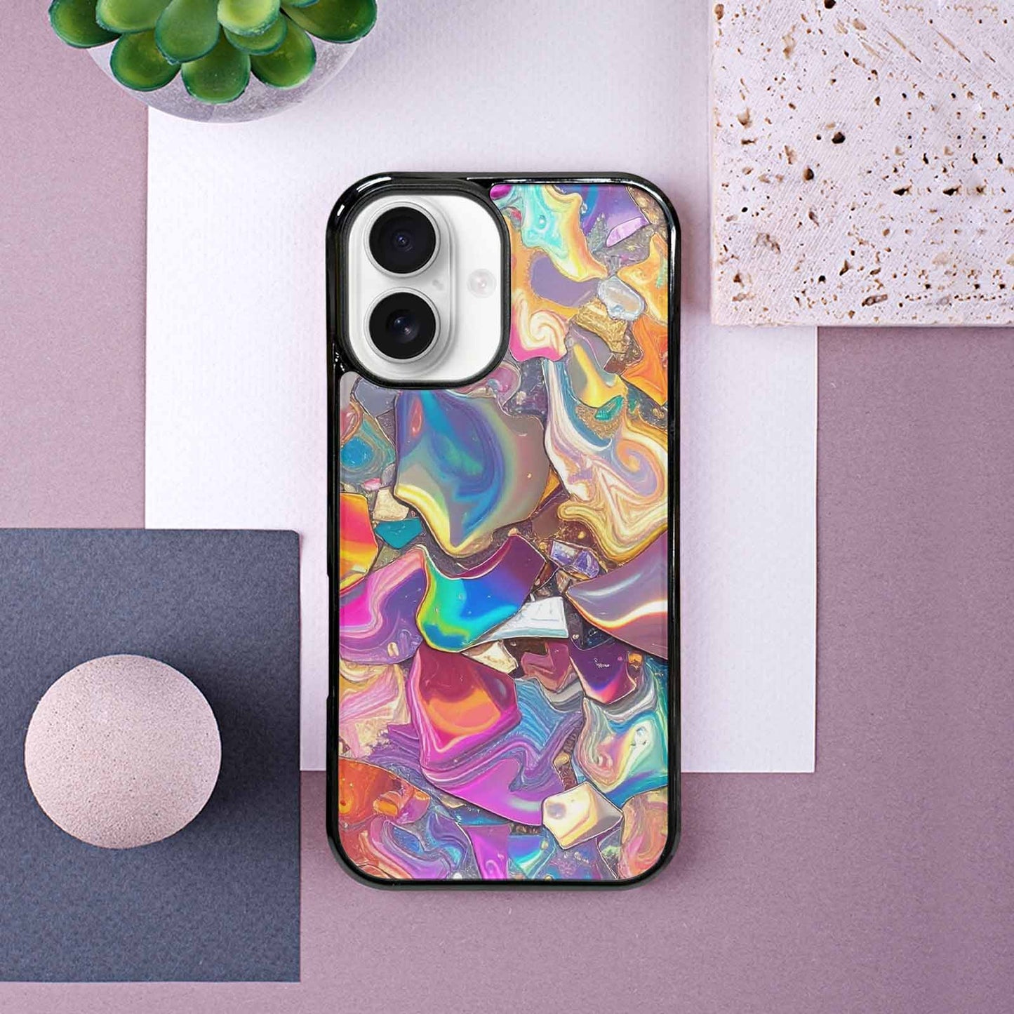 iPhone 16 Case — Holographic Iridescent Shimmer Pattern Hundreds Of, Custom Print Case Cover
