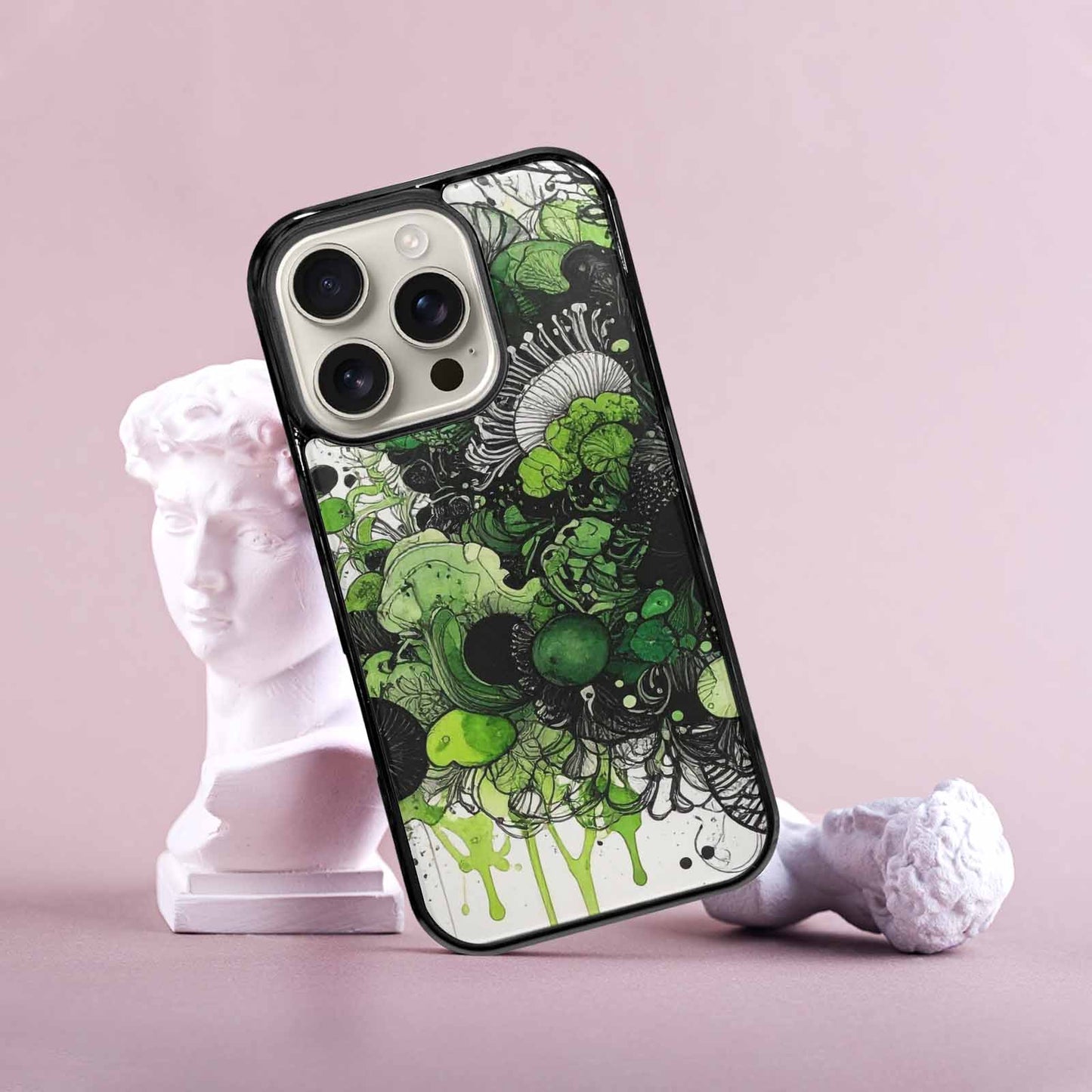 iPhone 16 Pro Case — Sea Creature Burst Black Green Ink, Customized Protective Case
