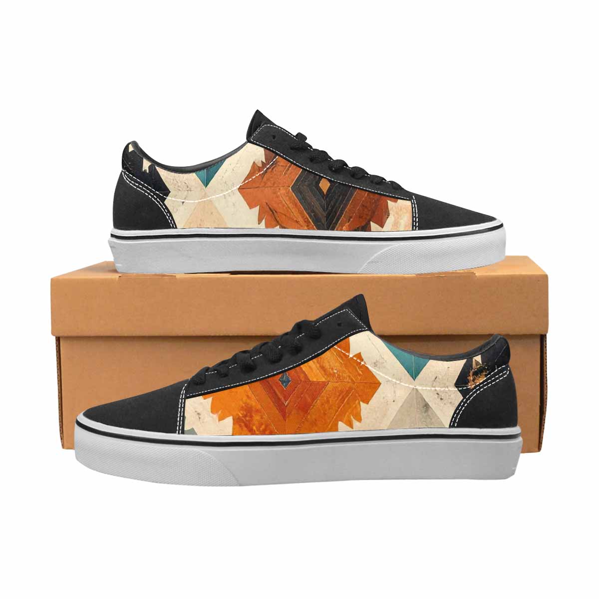 WOMEN'S Southwestern Geometric Diamond Canvas Lace-Up Dark Academia Custom Sneakers