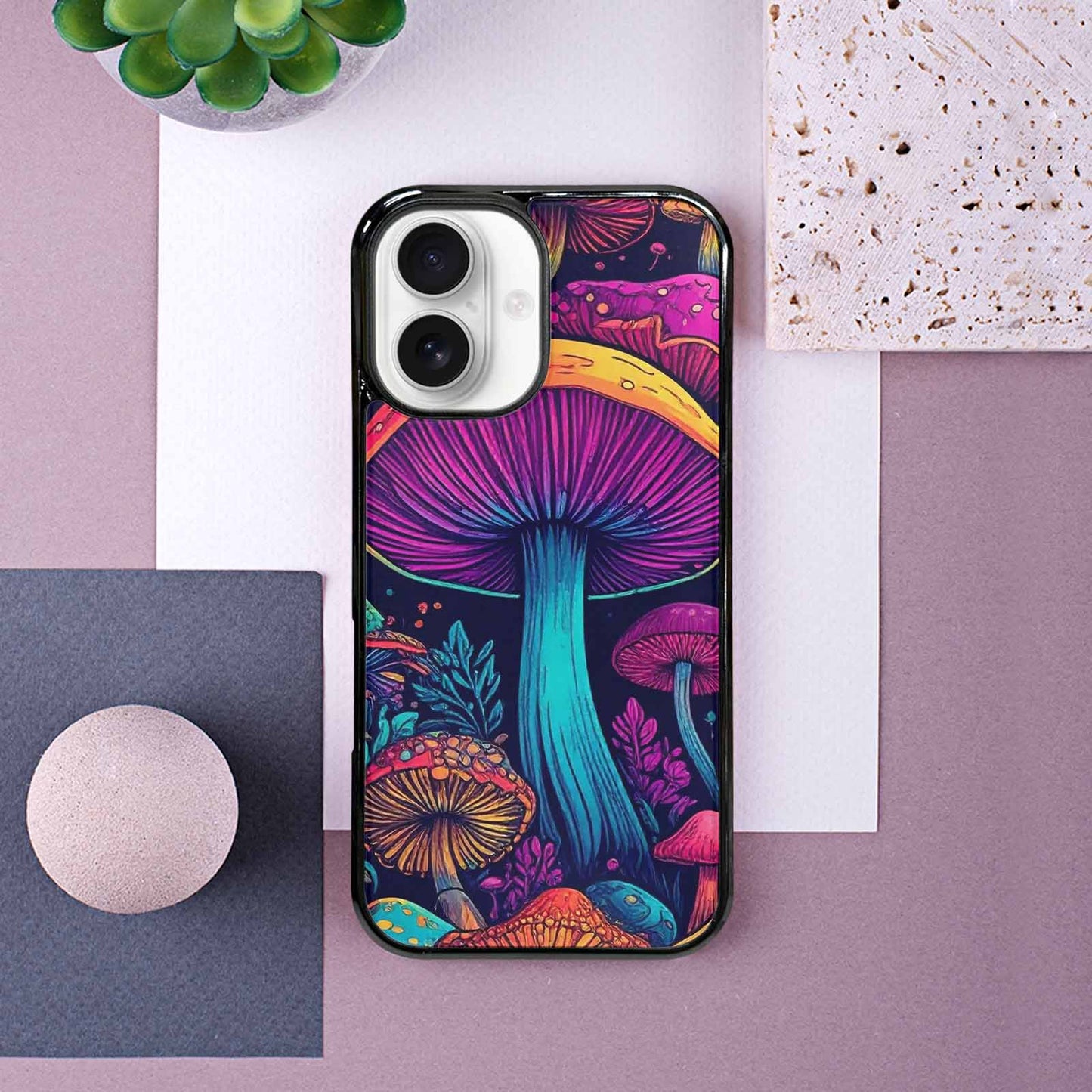 iPhone 16 Case — Psychedelic Mushroom Custom Personalized Phone Cover, Custom Print Case Cover