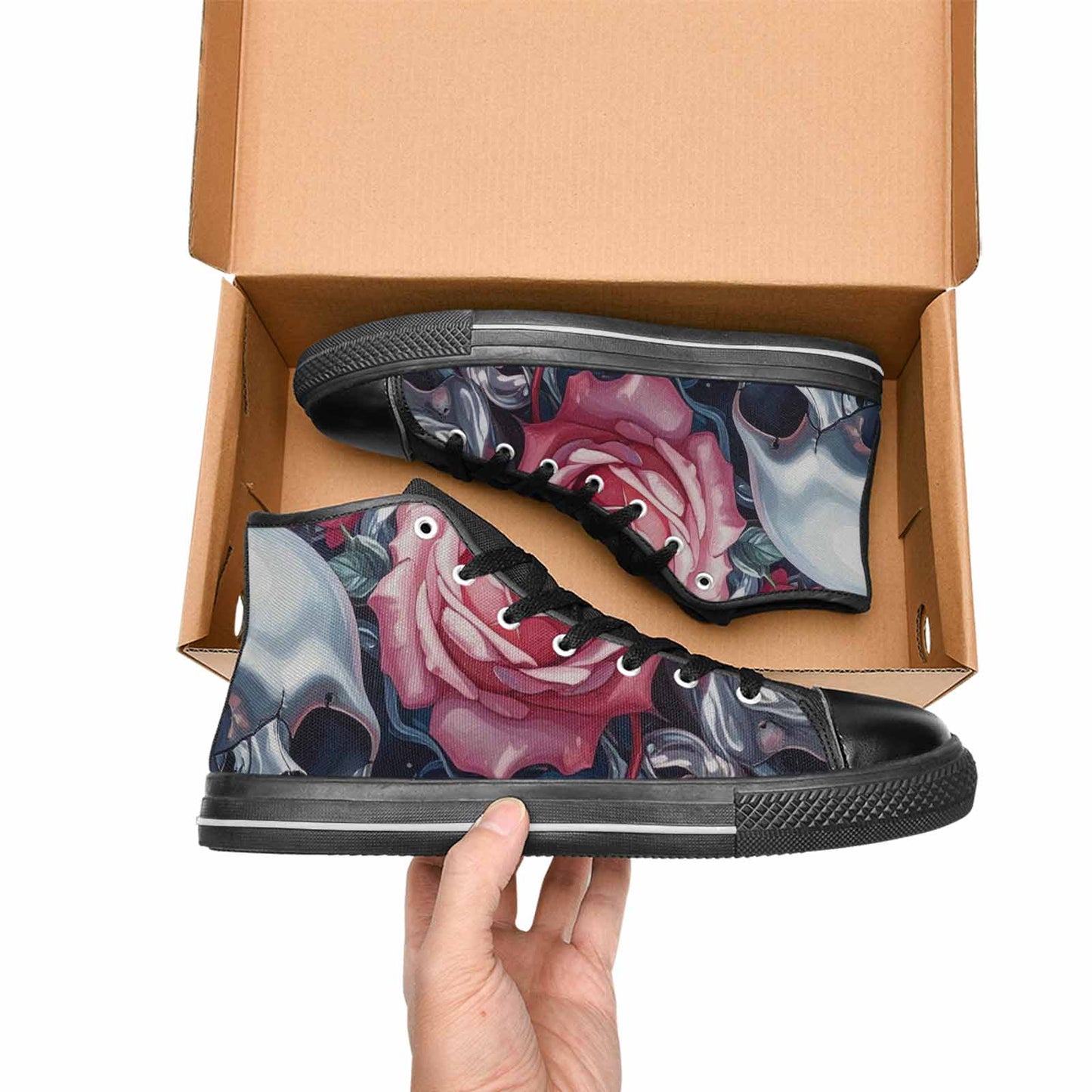 WOMEN'S Skulls Roses Chrome Airbrush High Top Canvas Y2K Custom Shoes