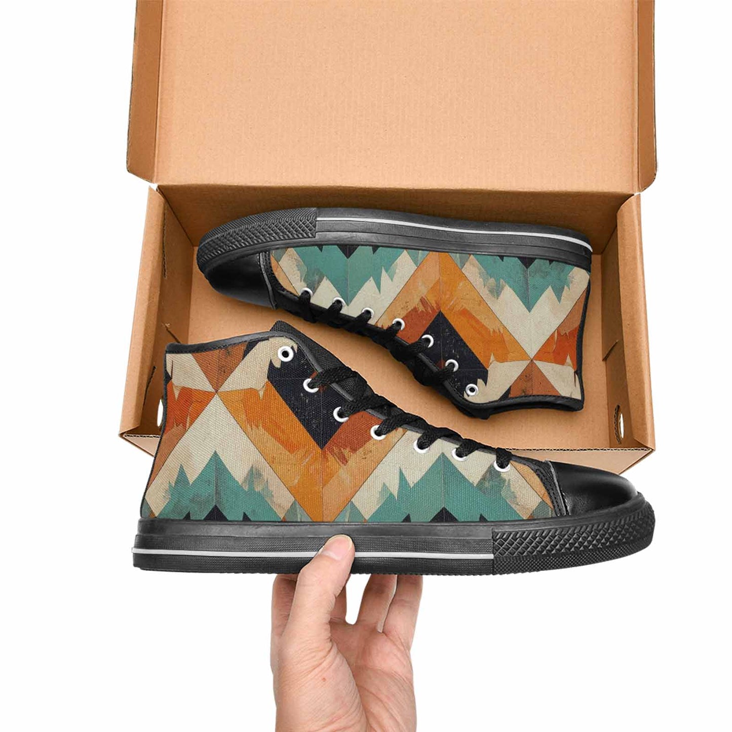 MEN'S Southwestern Geometric Diamond High Top Canvas Grunge Custom Shoes