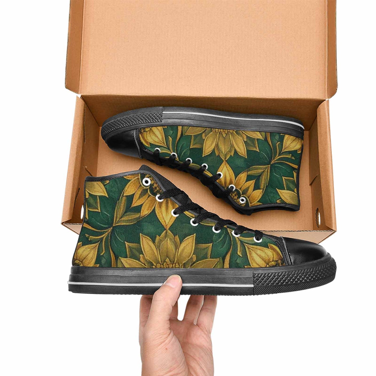 MEN'S Sunflower Mandala Kaleidoscope High Top Canvas Vibrant Chaos Shoes