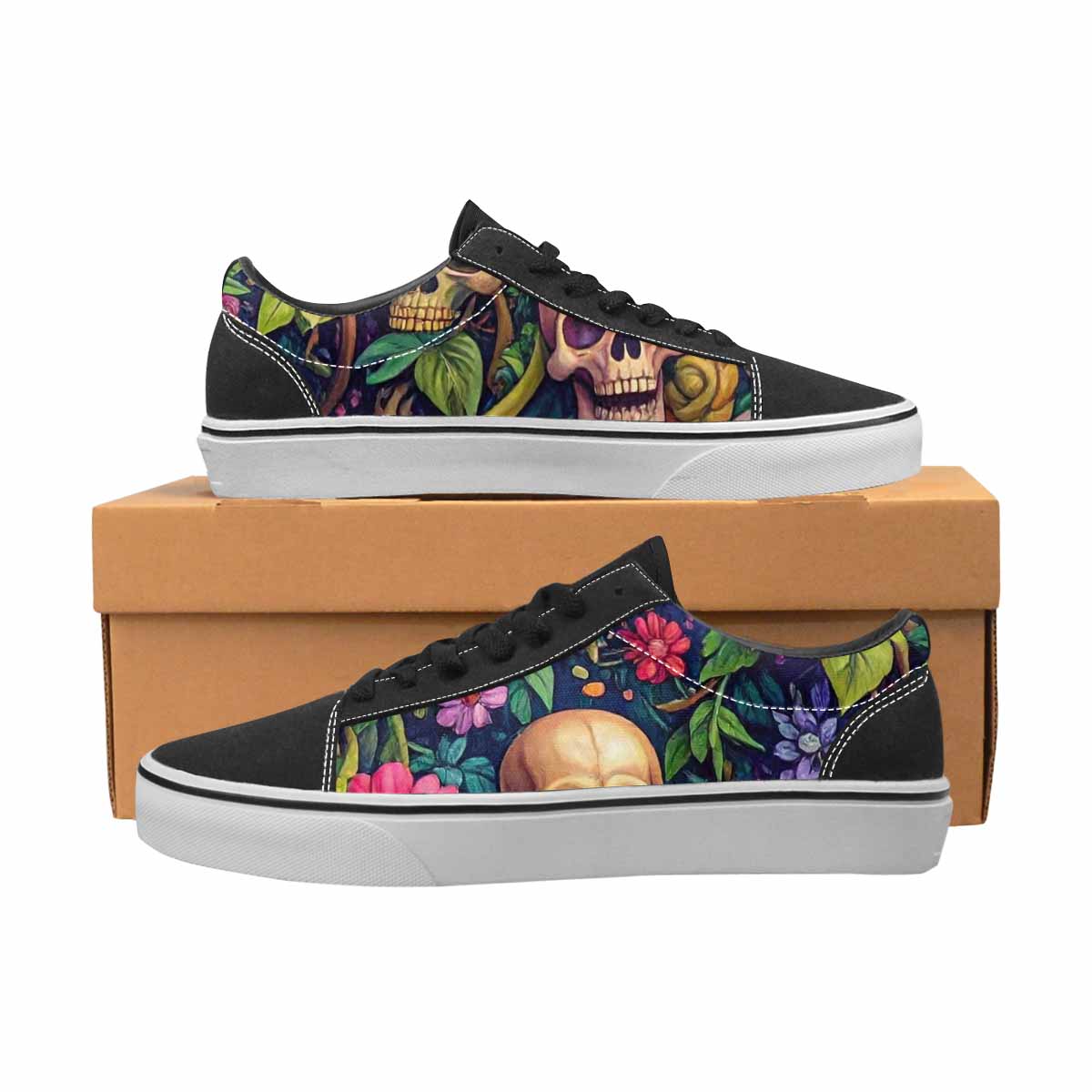 WOMEN'S Skulls Botanical Skulls Lace-Up Canvas Neon Fantasy Custom Shoes
