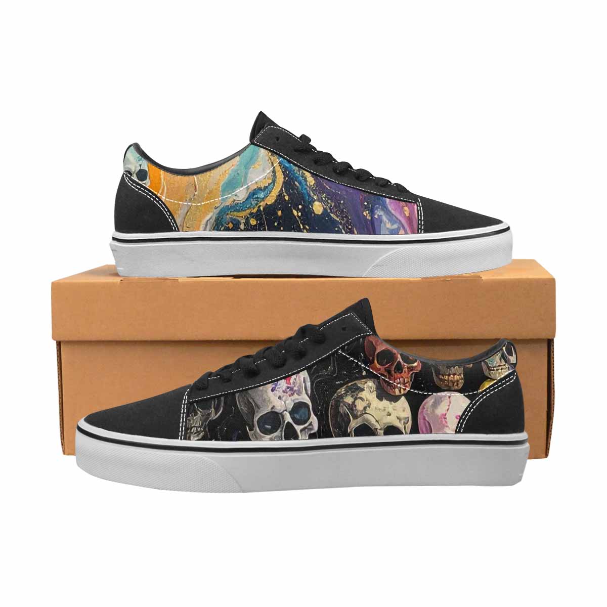 WOMEN'S Skulls Marble Skulls Lace-Up Canvas Dark Academia Custom Sneakers