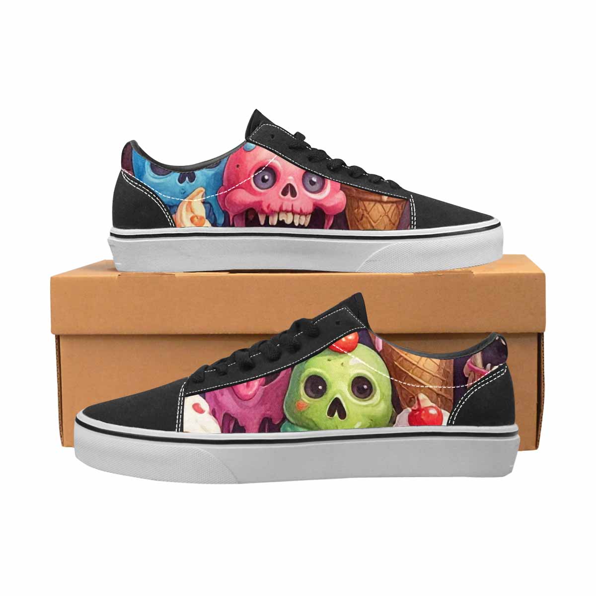 WOMEN'S Ice Cream Monsters Lace-Up Canvas Vibrant Chaos Custom Sneakers