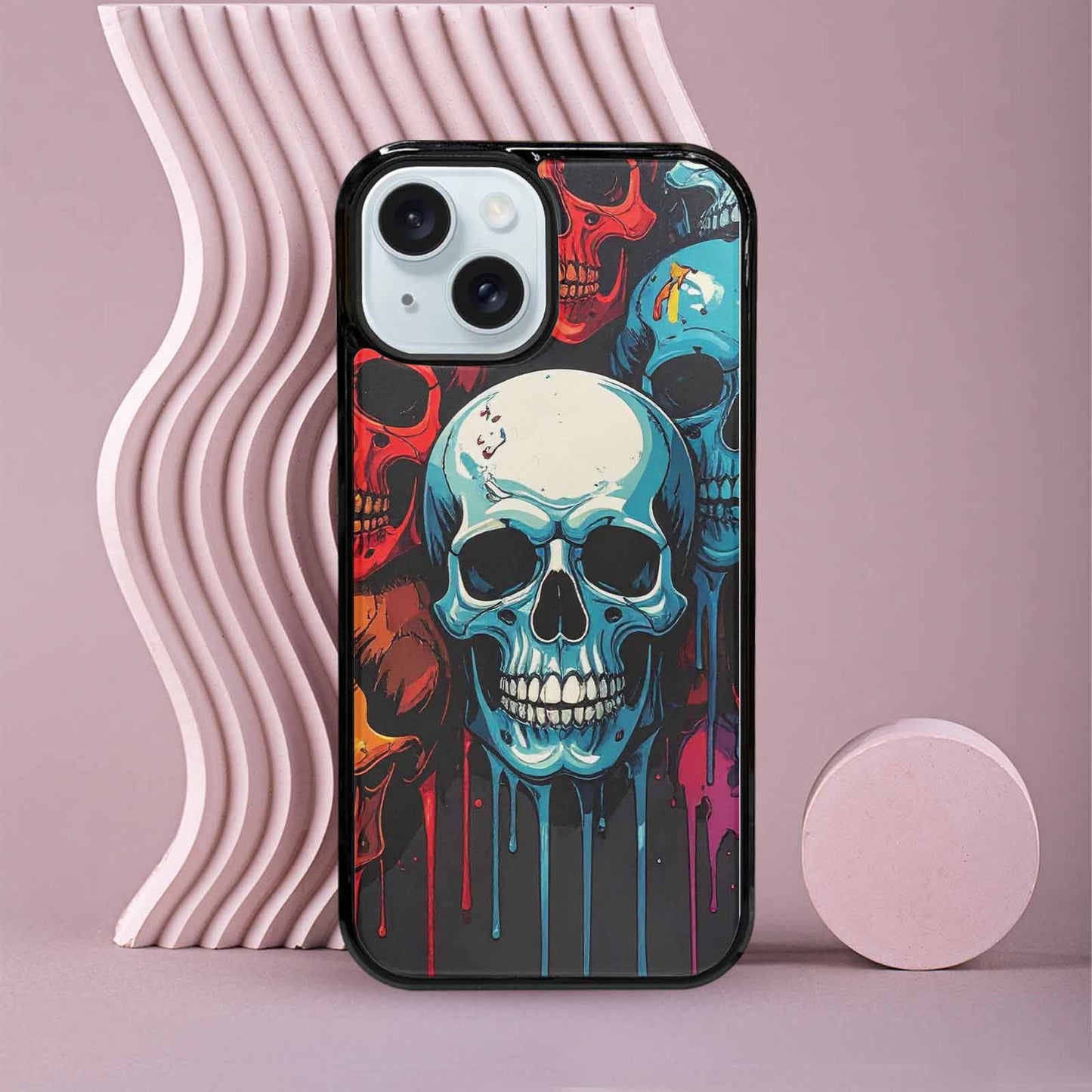 iPhone 15 Case — Dripping Skulls Collage Custom, Custom Made Phone Cover