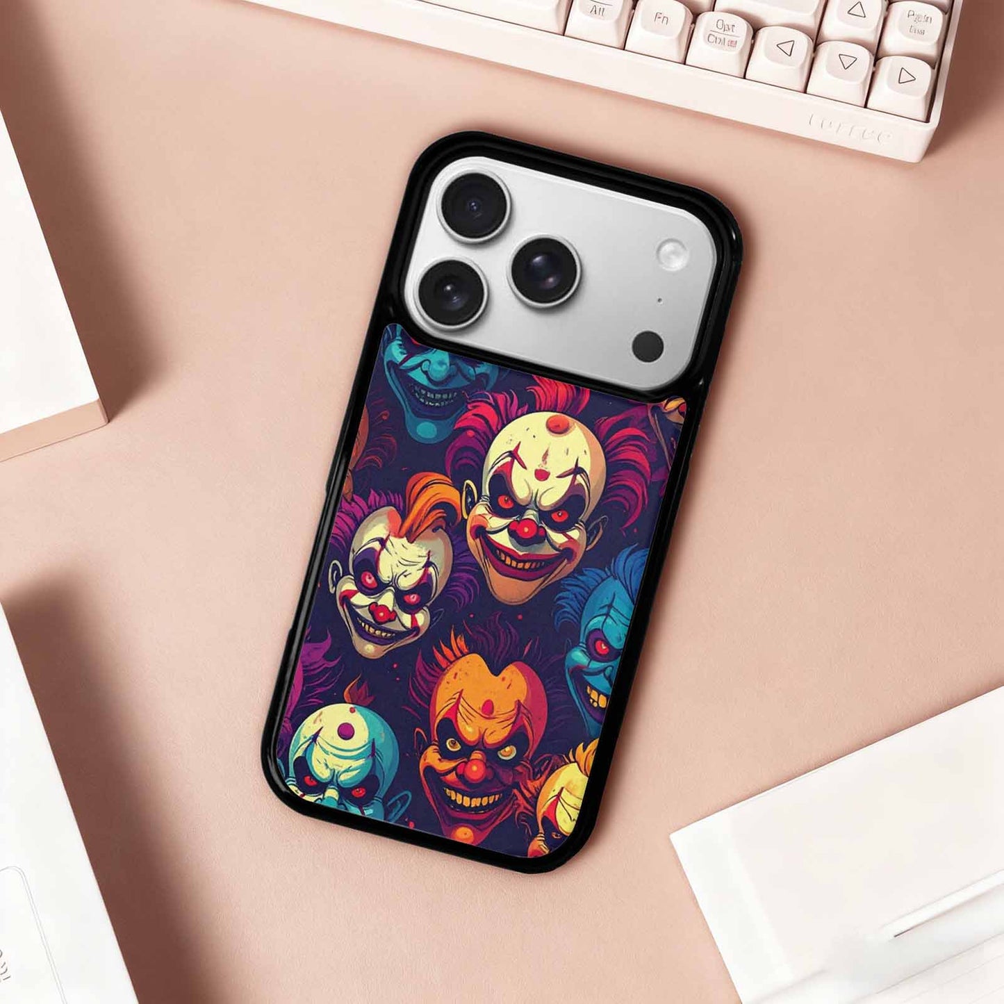 iPhone 17 Pro Case — Evil Clowns Heads Faces Overlapping Cartoon, Original Design Phone Case