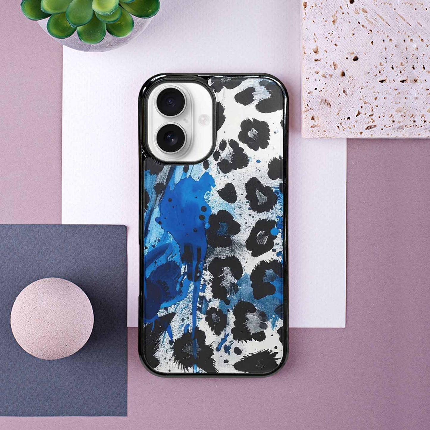 iPhone 16 Case — Animal Print Black Blue Ink Animal, Custom Phone Case
