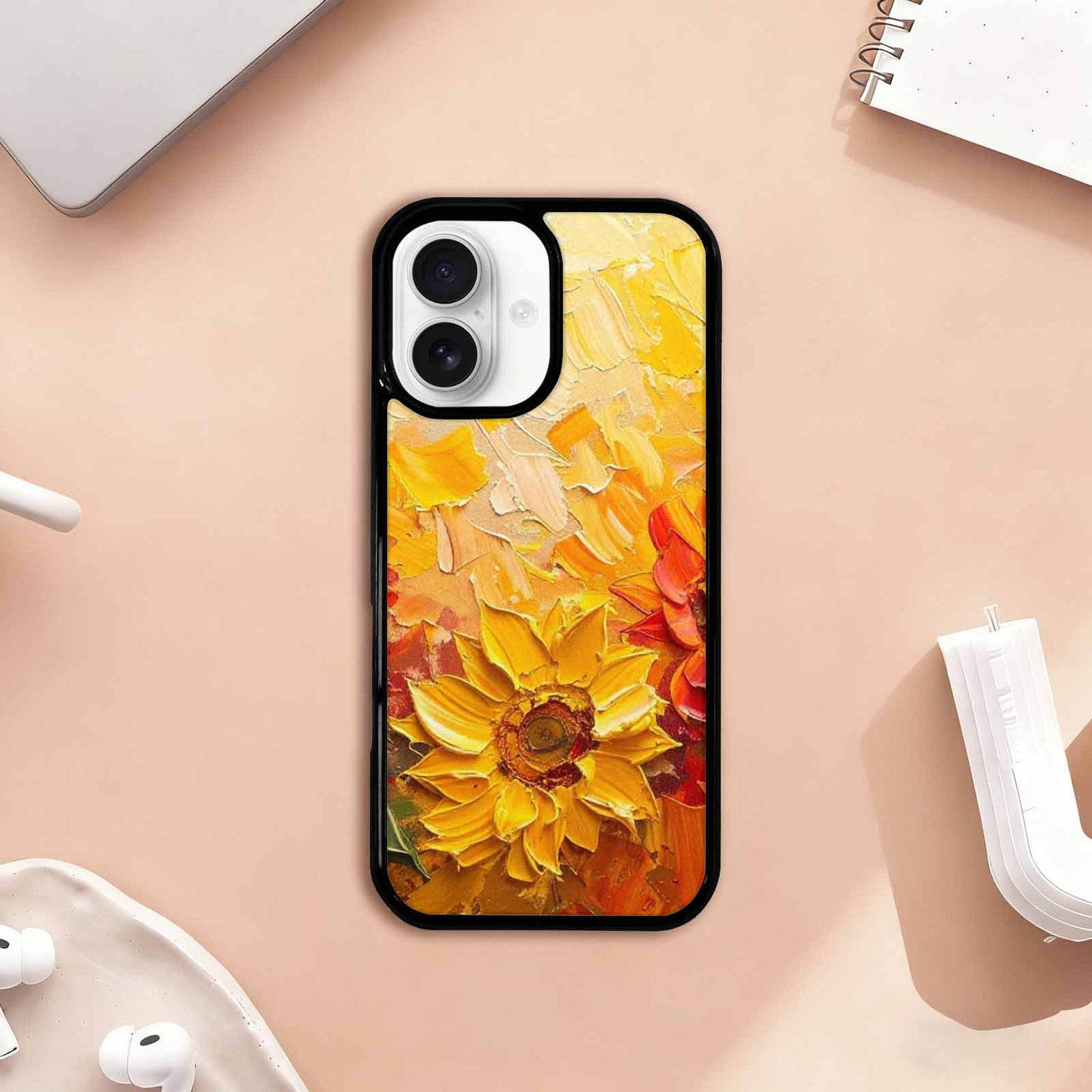 iPhone 17 Case — Impressionist Sunflower Brushstroke Pattern Floral, Custom Phone Case
