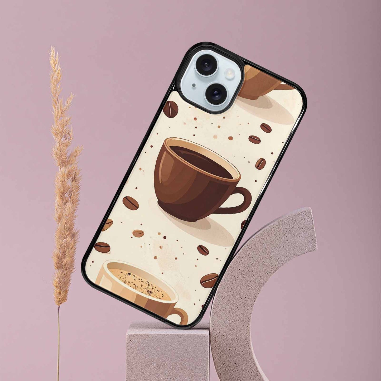 iPhone 15 Plus Case — Coffee Cup And Bean Pattern Seamless, Unique Phone Case Design