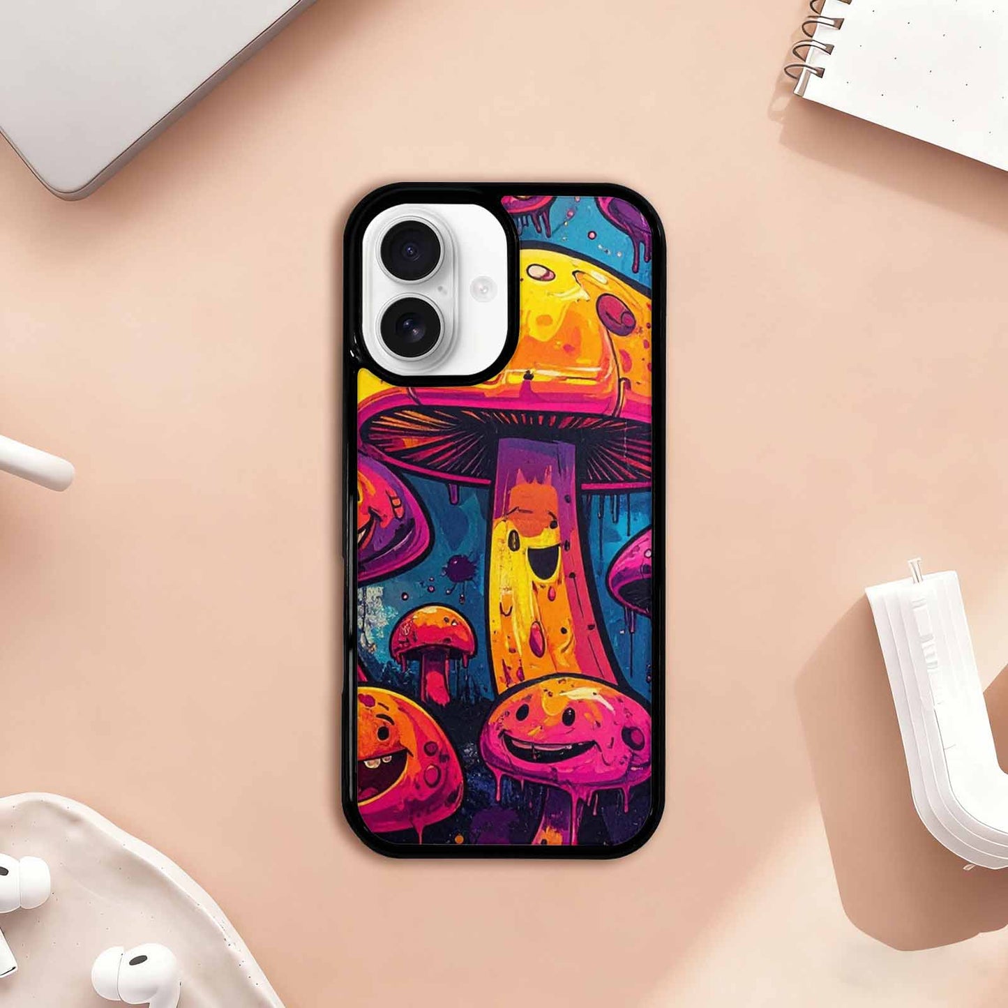 iPhone 17 Case — Neon Smiley Face Original Art, Custom Printed Phone Case