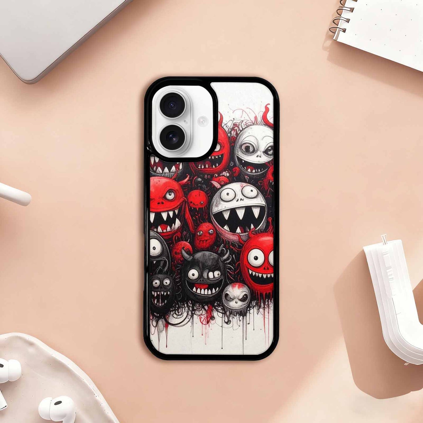 iPhone 17 Case — Black & Red Ink Cartoon Cute, Custom Phone Case