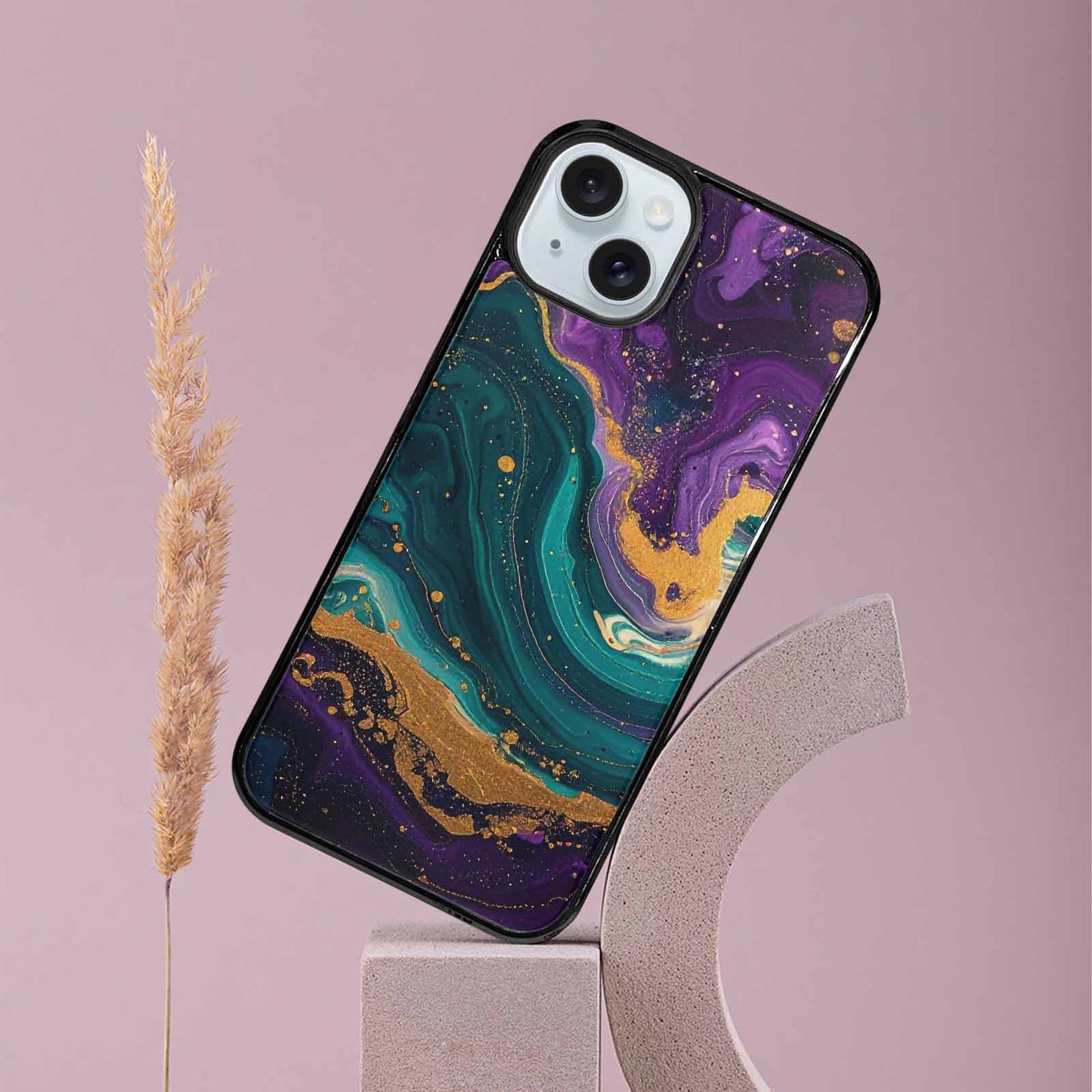 iPhone 15 Plus Case — Marbled Swirl Texture Blended With Galaxy, Original Design Phone Case